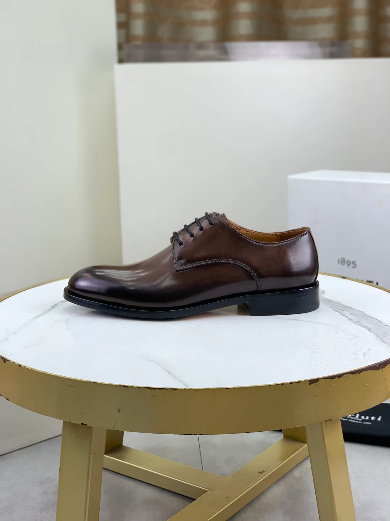 BERLUTI Brown Black Polished Leather Cap Toe Oxford Shoes