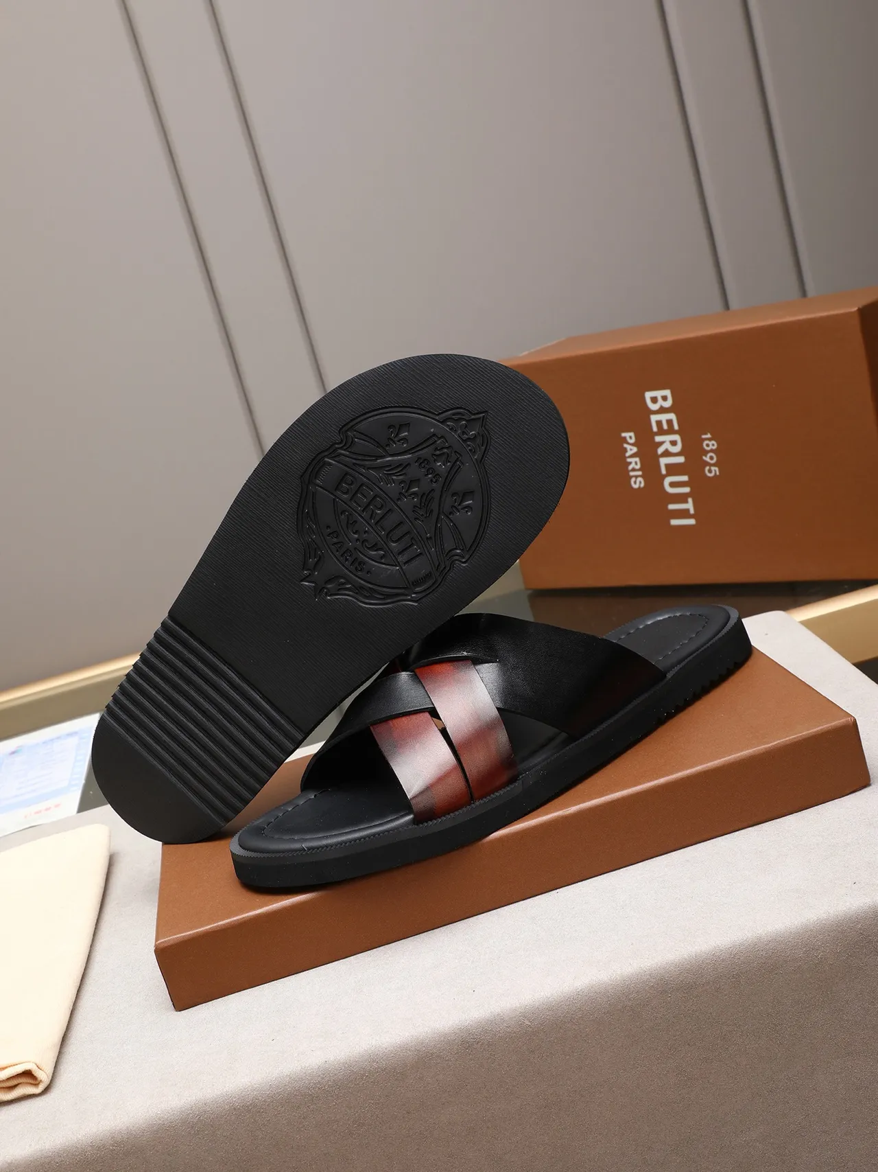 Black Brown Woven Strap Flat Sole Casual Sandals