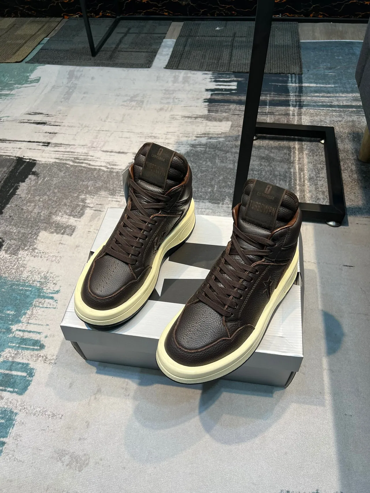 Converse Brown Beige High-Top Pebbled Leather Lifestyle Sneakers