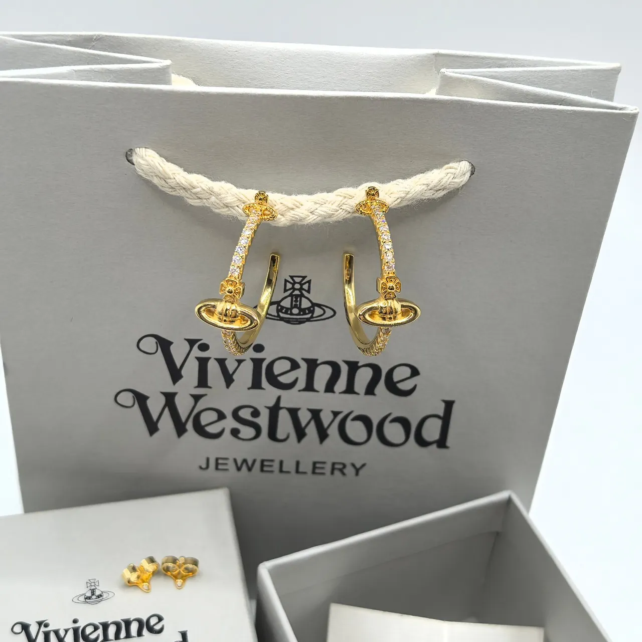 Vivienne Westwood Orb Gold Silver Motif Pavé-Set Stones Earrings