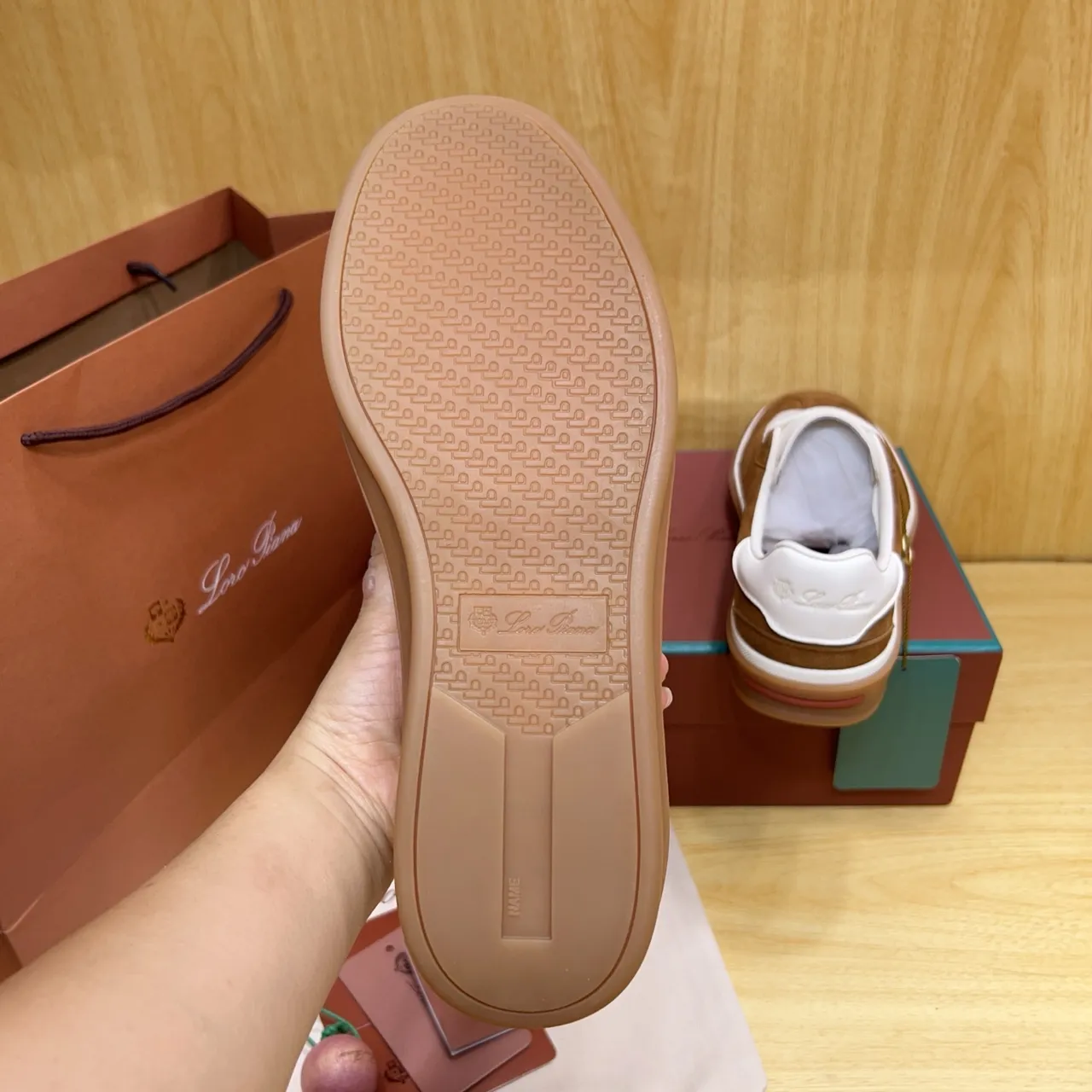 Loro Piana Brown Suede White Collar Lifestyle Sneaker