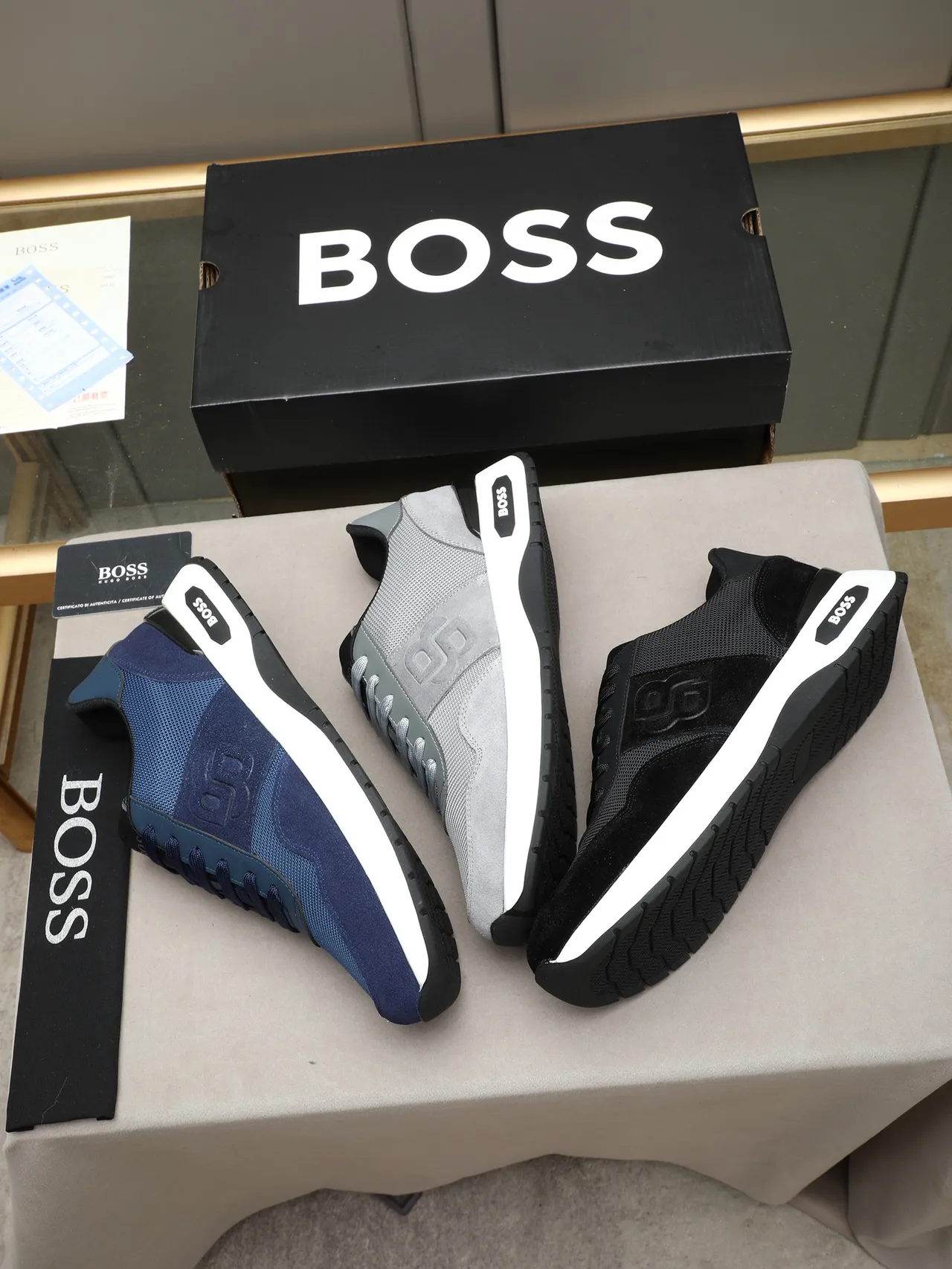 Hugo Boss Black Suede and Mesh Embossed Logo Lifestyle Sneakers