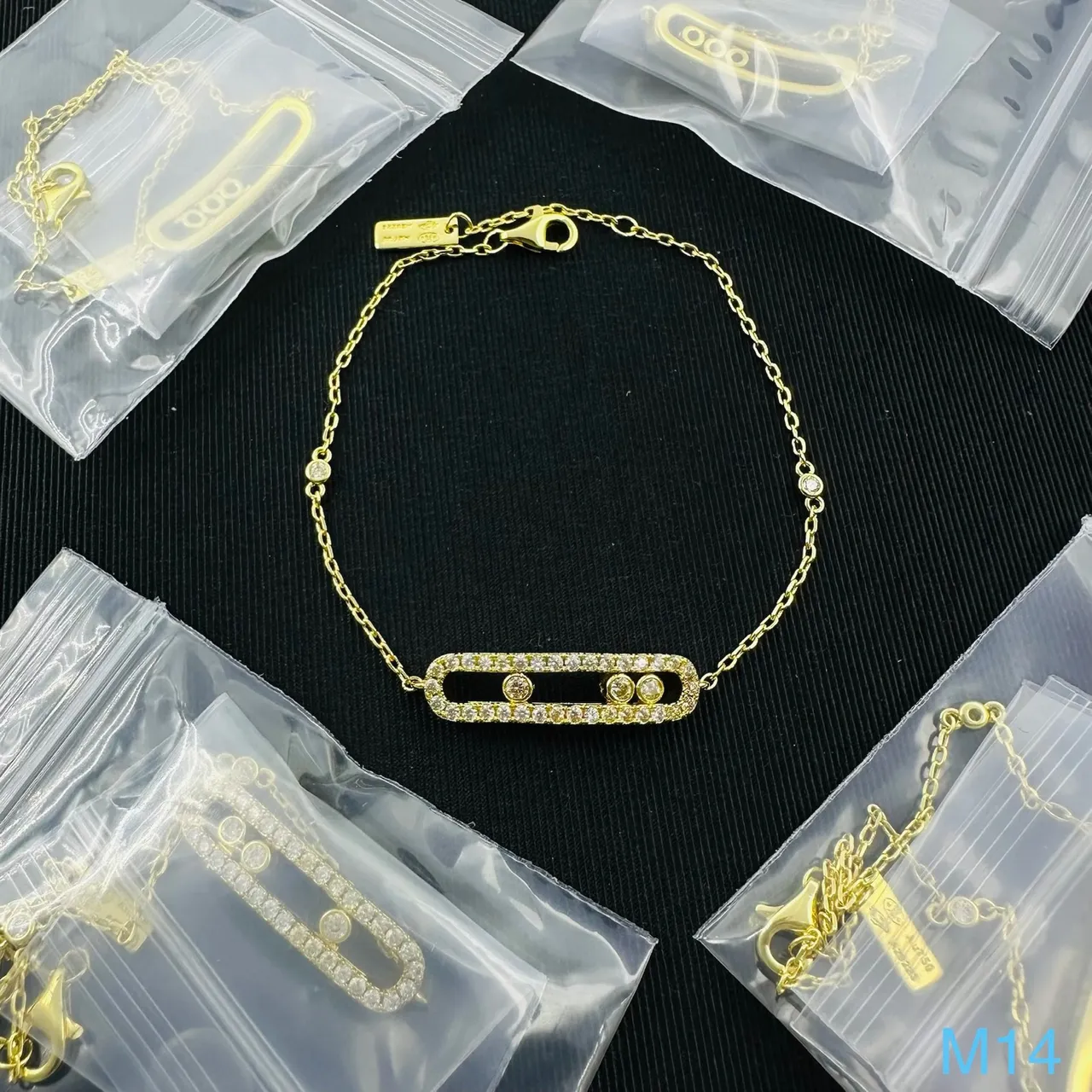 Messika Silver Gold Chain-Link Pavé-Set Rectangle Bracelet