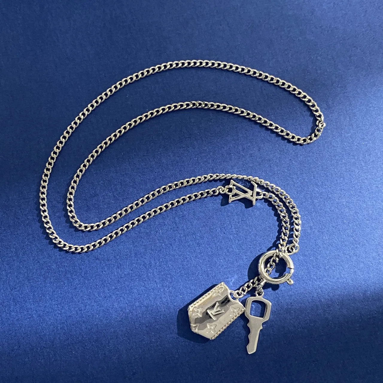 Louis Vuitton Gold Silver Chain-Link Monogram Pendant Necklace