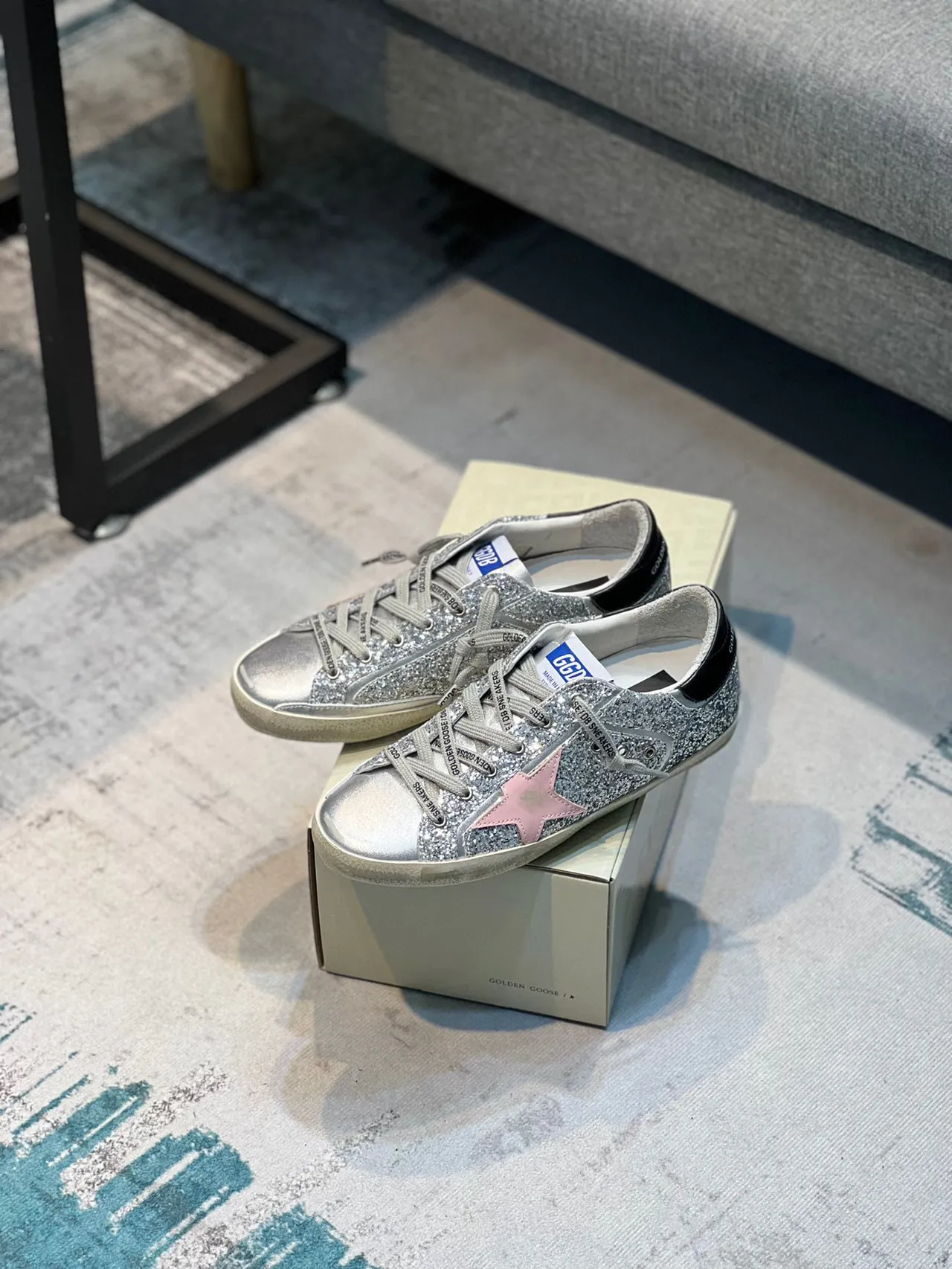 Golden Goose Superstar Silver Glitter Pink Star Lifestyle Sneakers