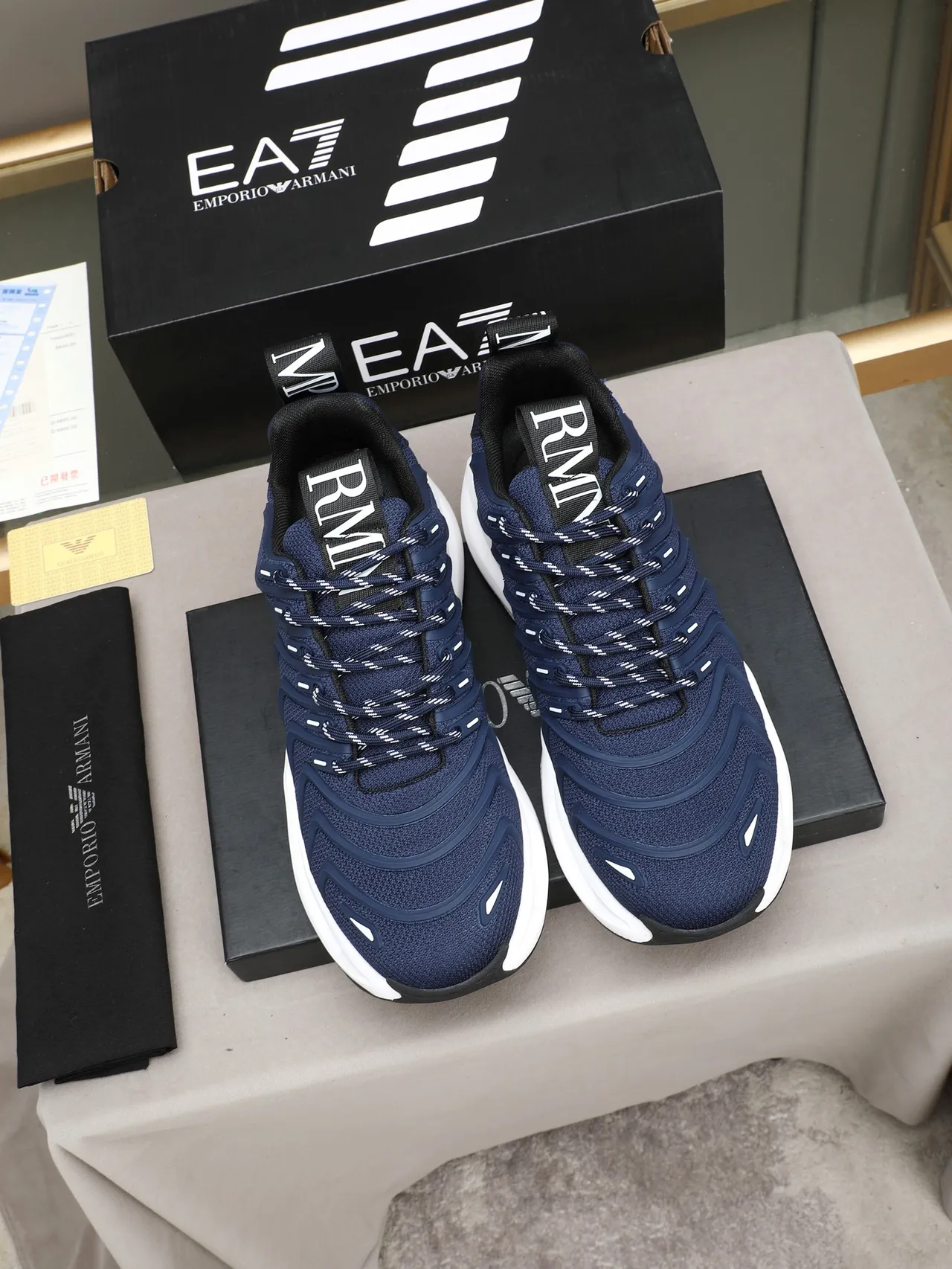 Giorgio Armani Navy Mesh and Synthetic Overlay Lifestyle Sneaker
