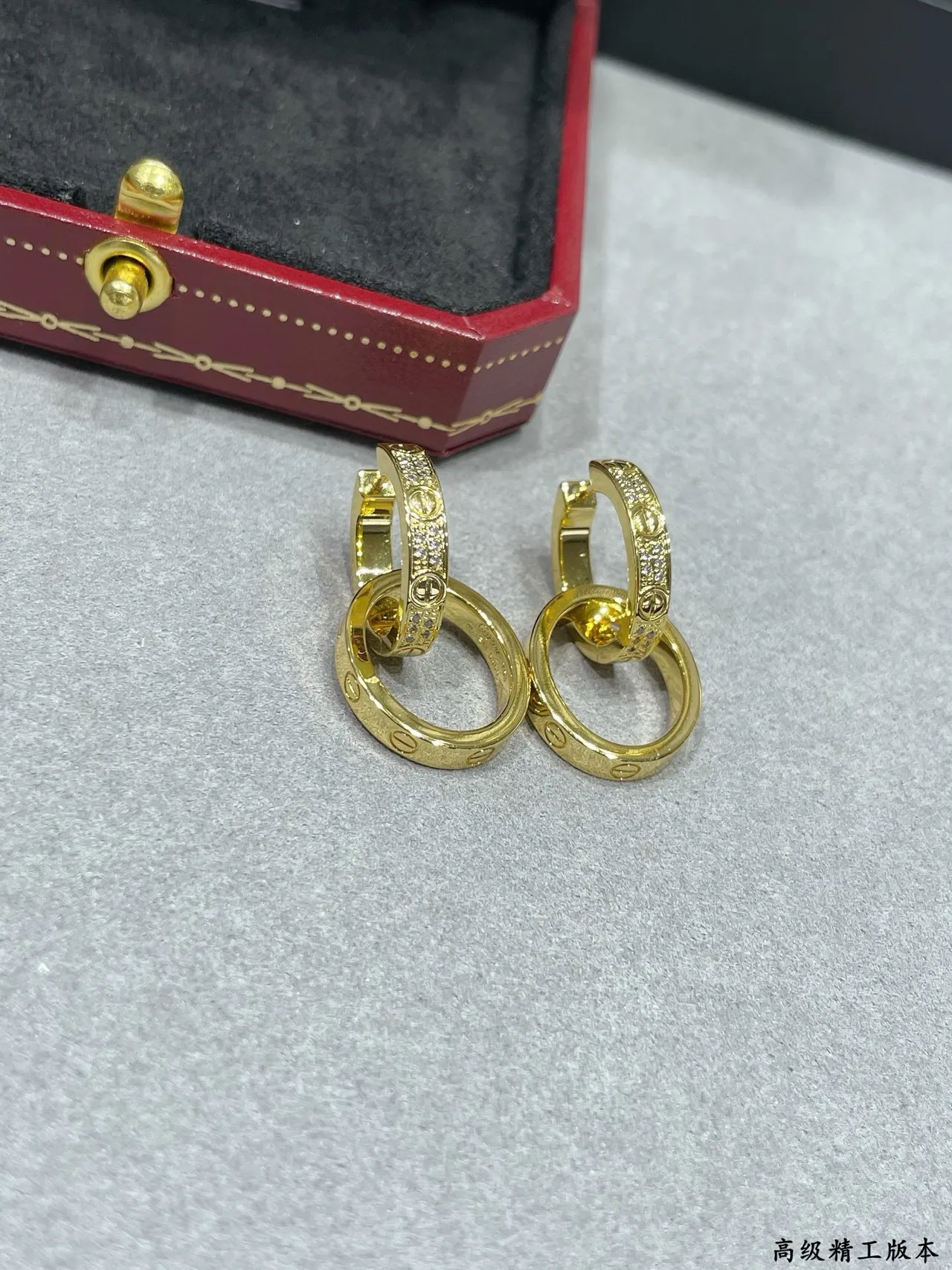 Cartier Juste un Clou Silver Gold Interlocking Double Hoops Pavé-Set Stones Earrings