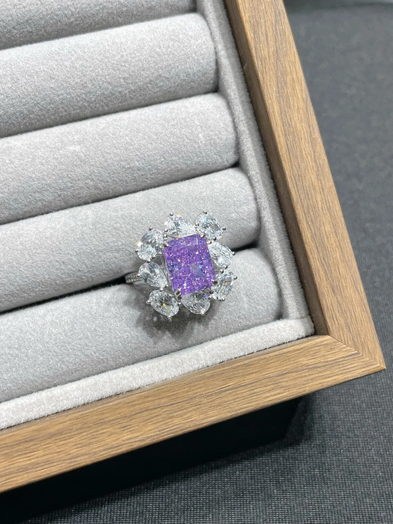 Purple Square Center Floral Cluster Earrings