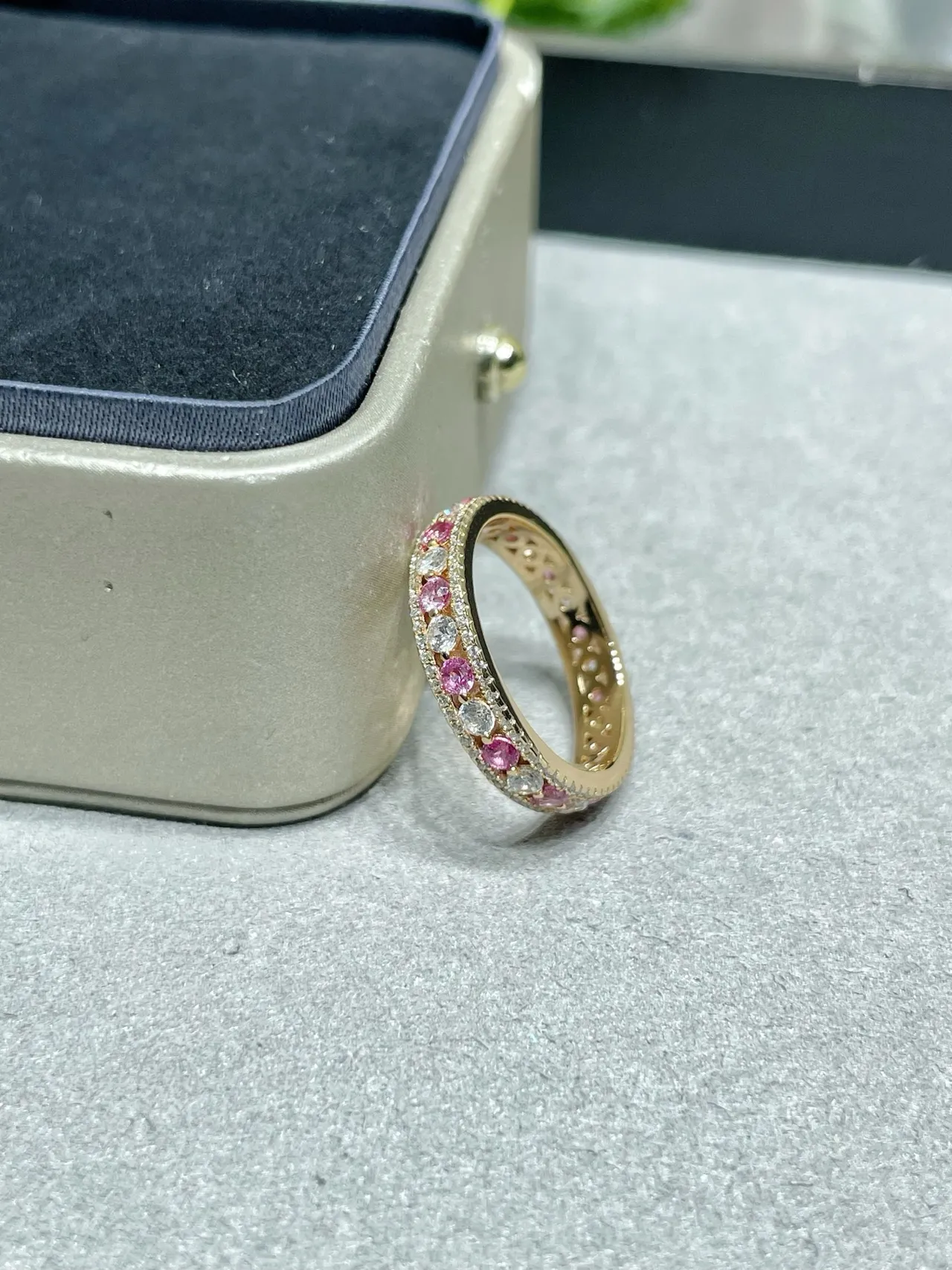 Gold Pink Eternity Band Pavé-Set Ring