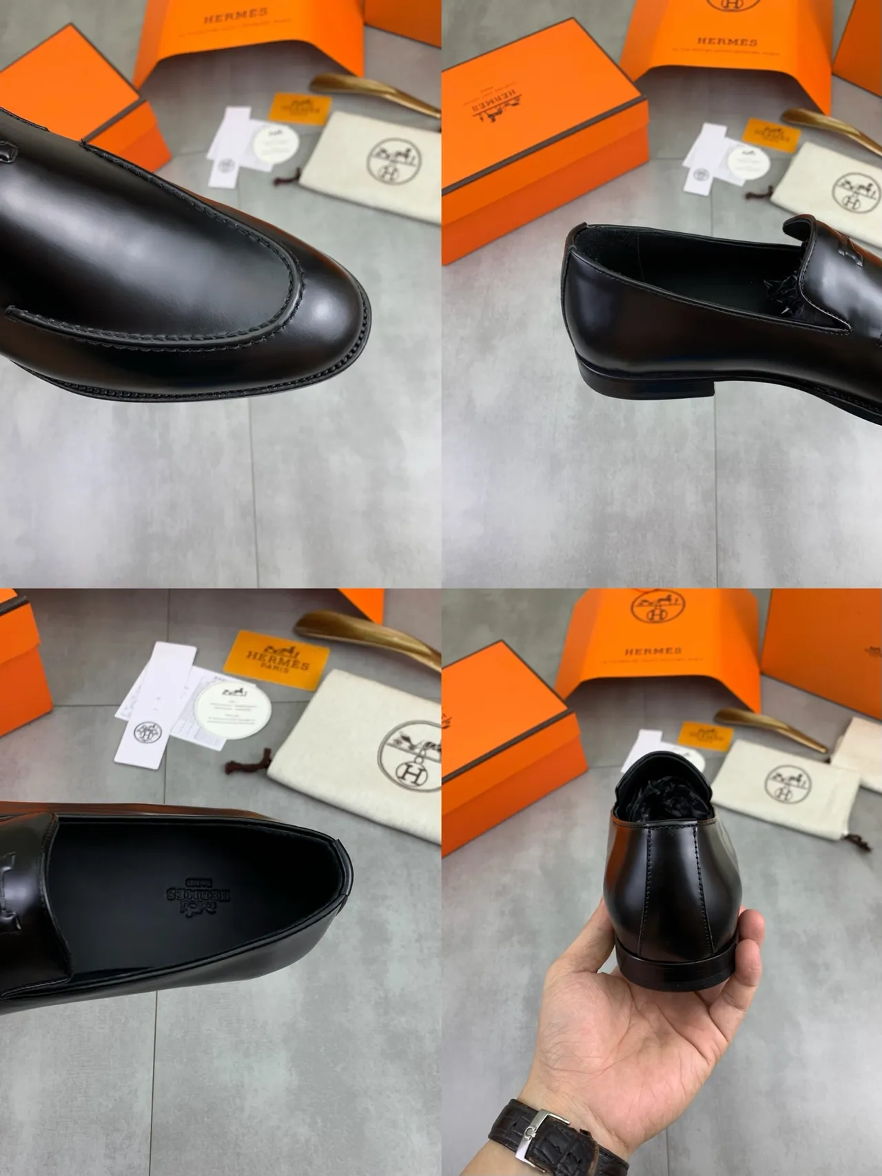 Hermès Oran Black Polished Leather Loafers