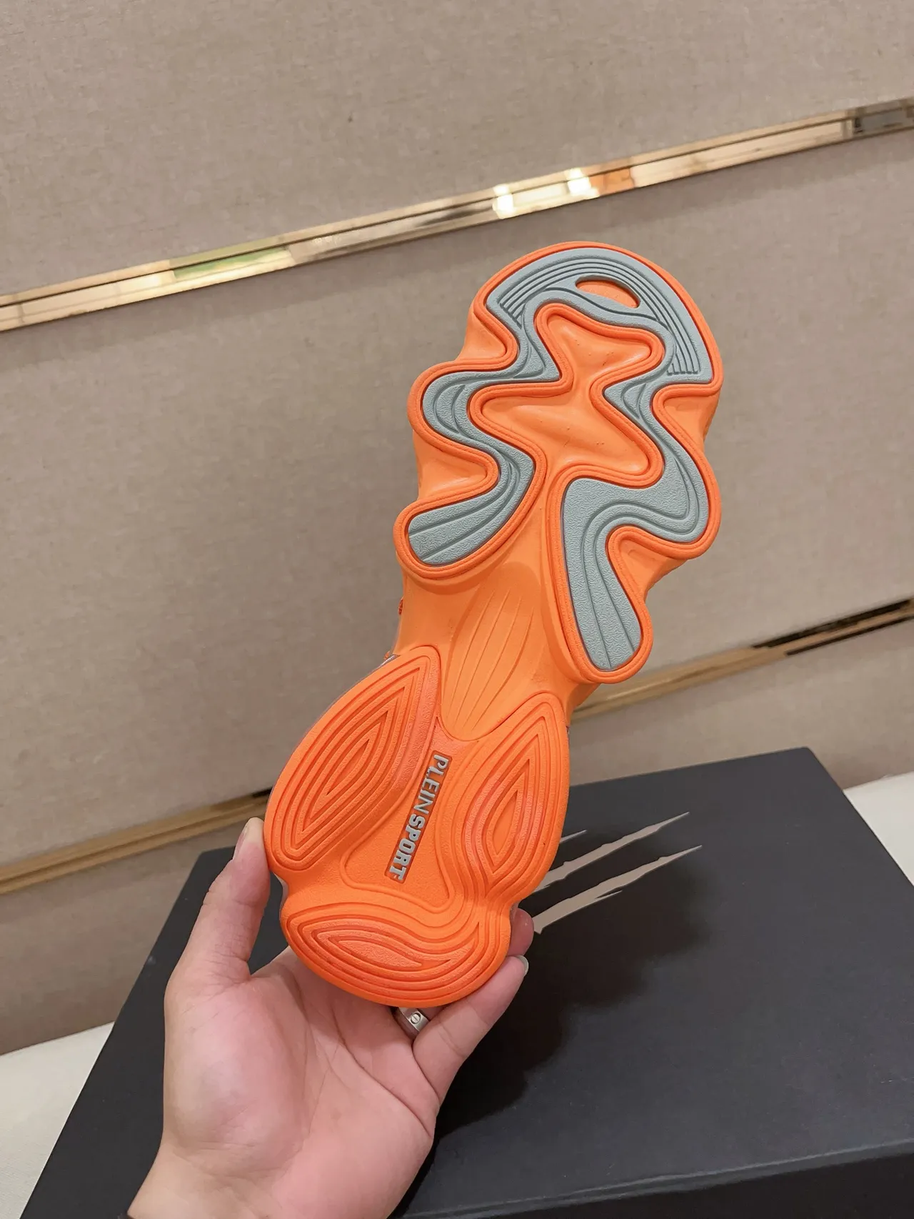 Philipp Plein Orange Silver Knit Upper Sculpted Midsole Chunky Sneakers
