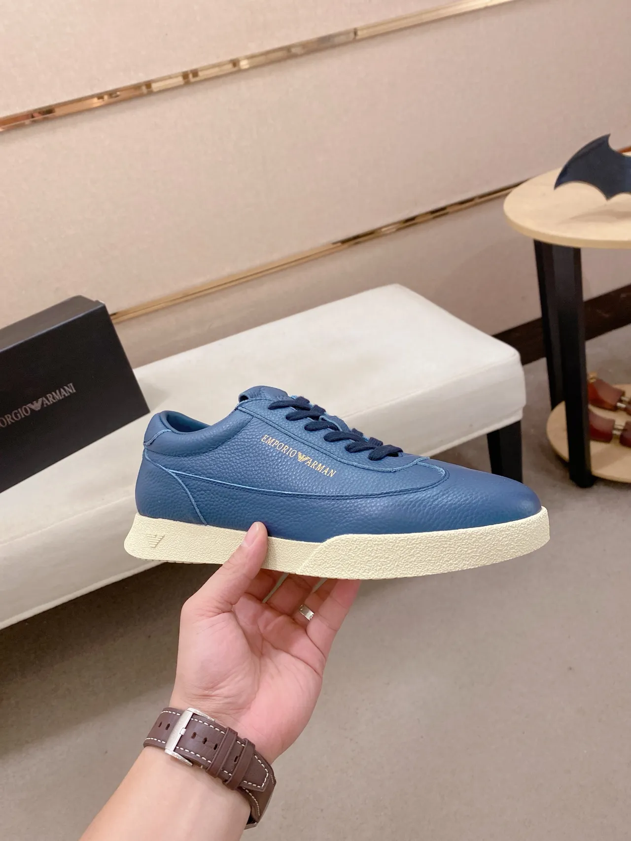 Emporio Armani Blue Leather Lifestyle Sneaker