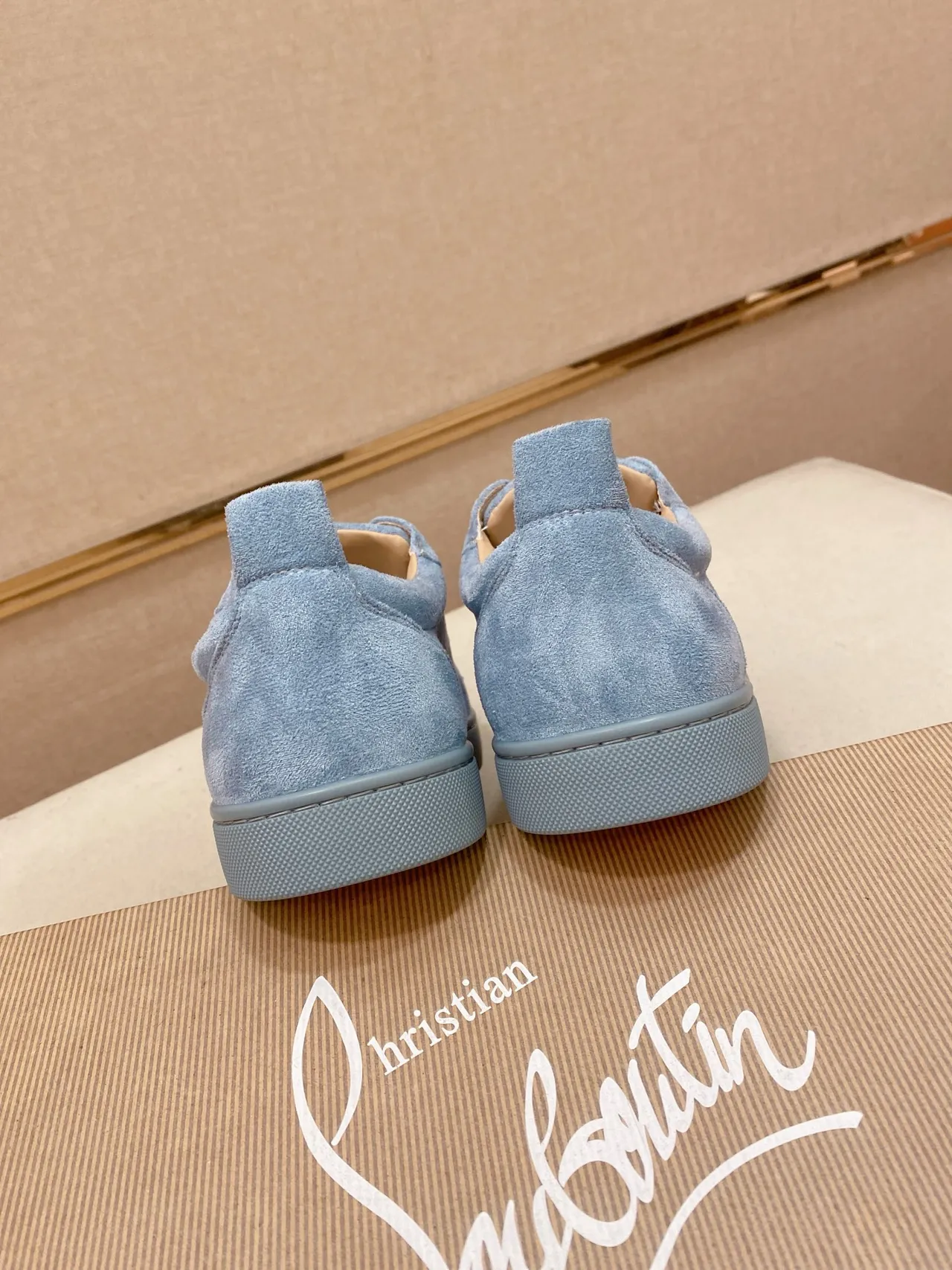 Christian Louboutin Lou Spikes Light Blue Suede Lifestyle Sneakers