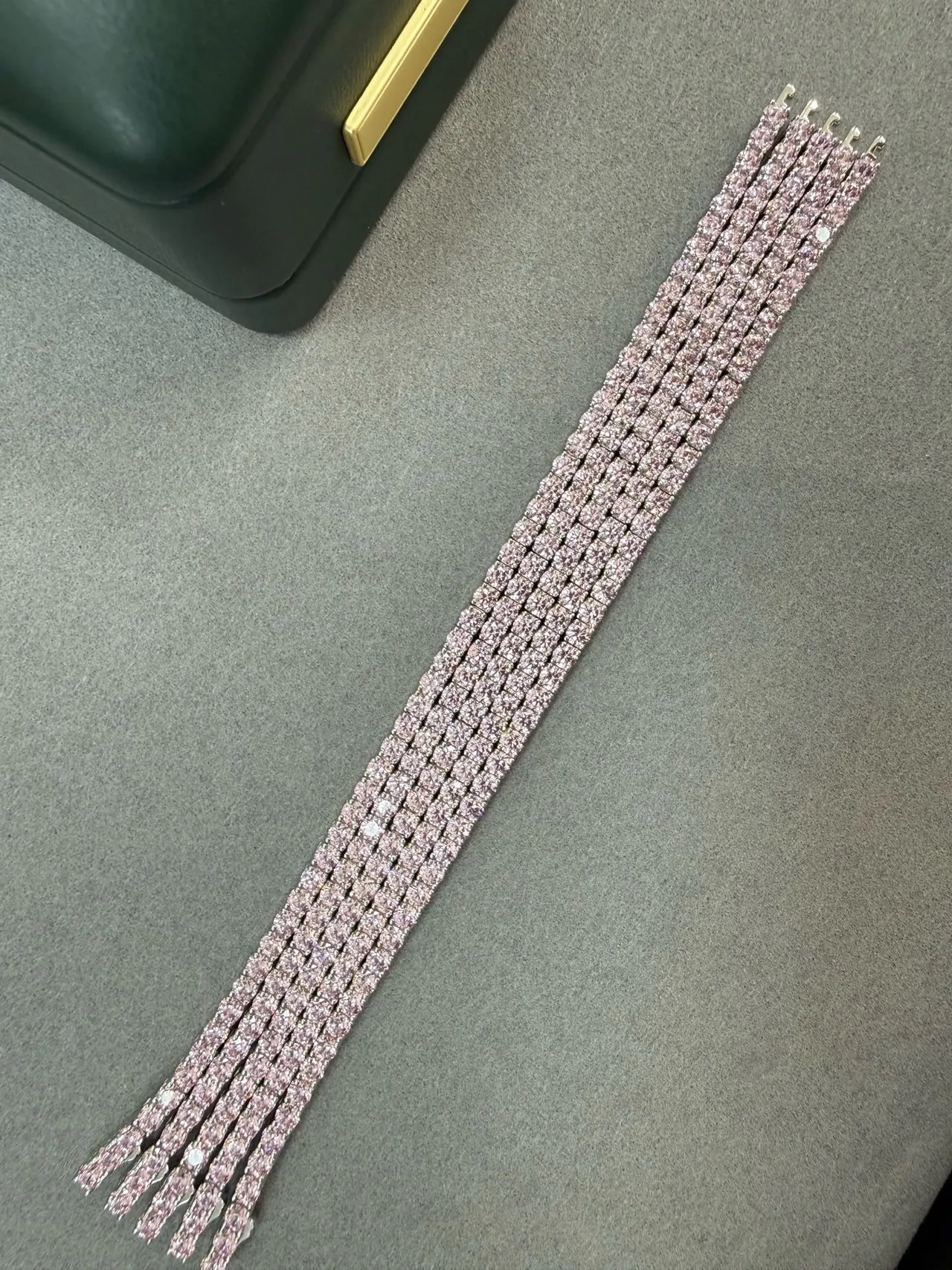Tiffany & Co. Pink Silver Pavé-Set Gemstones Alternating Clear Stone Accents Bracelet