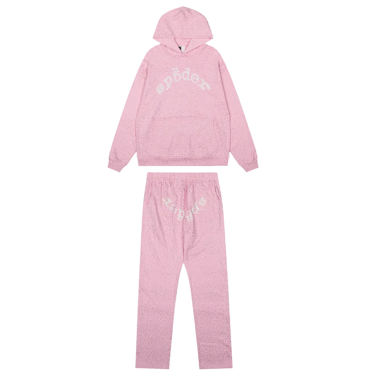 Sp5der Red Perforated Fabric Texture Arched Embroidered Logo Tracksuit