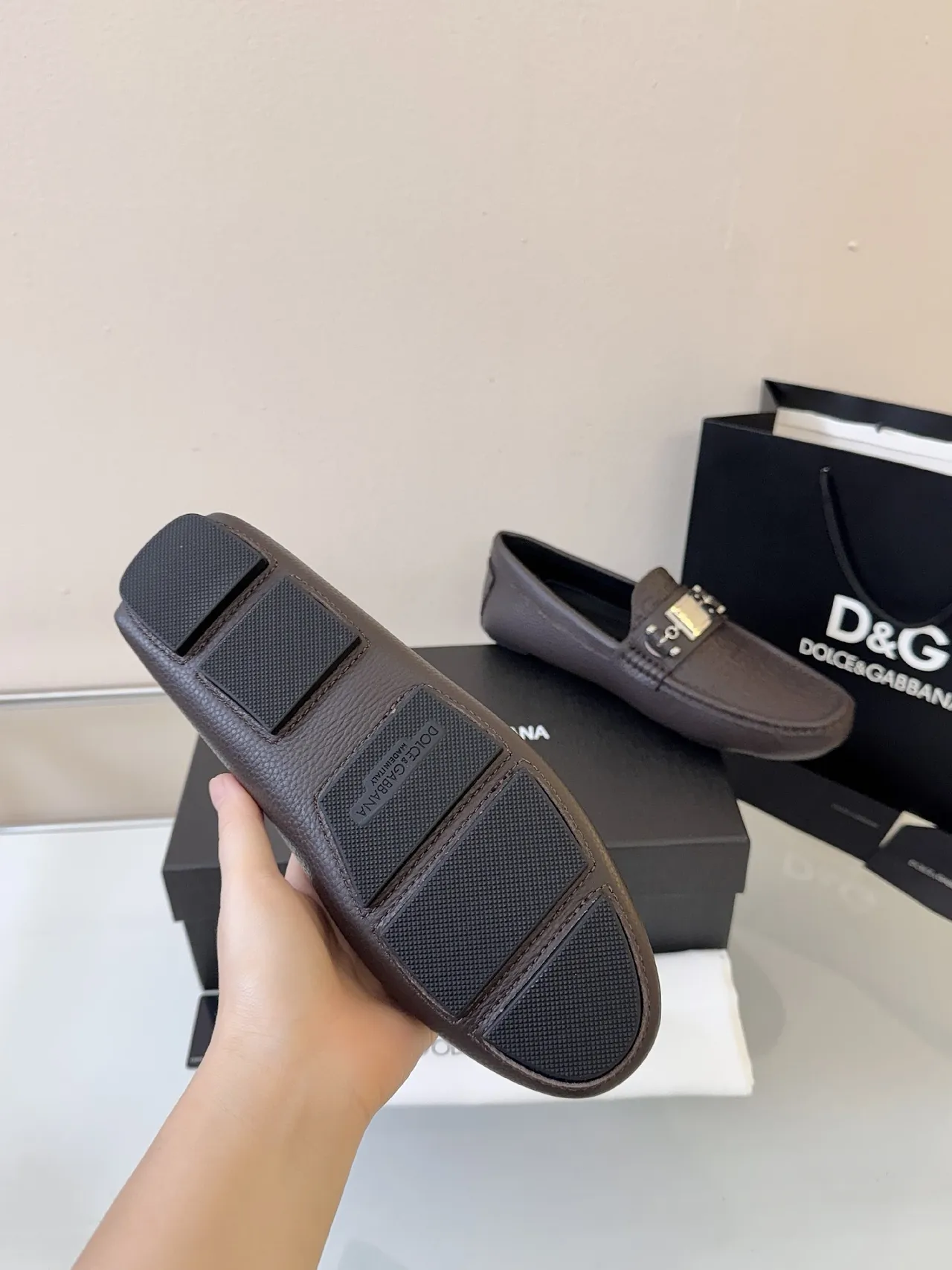 Dolce & Gabbana Portofino Brown Pebbled Leather Horsebit Loafers