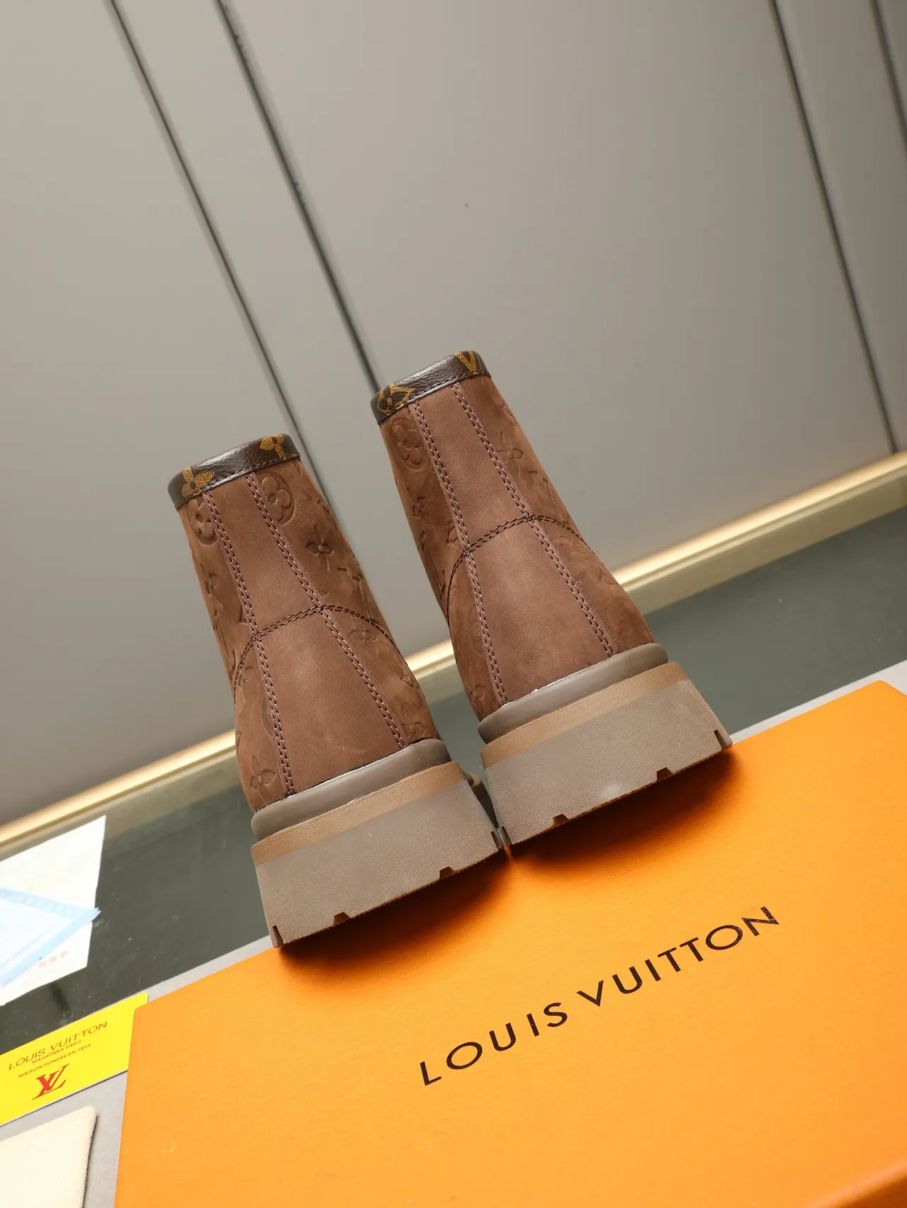Louis Vuitton Monogram Suede Chunky Lug Sole Work Boot