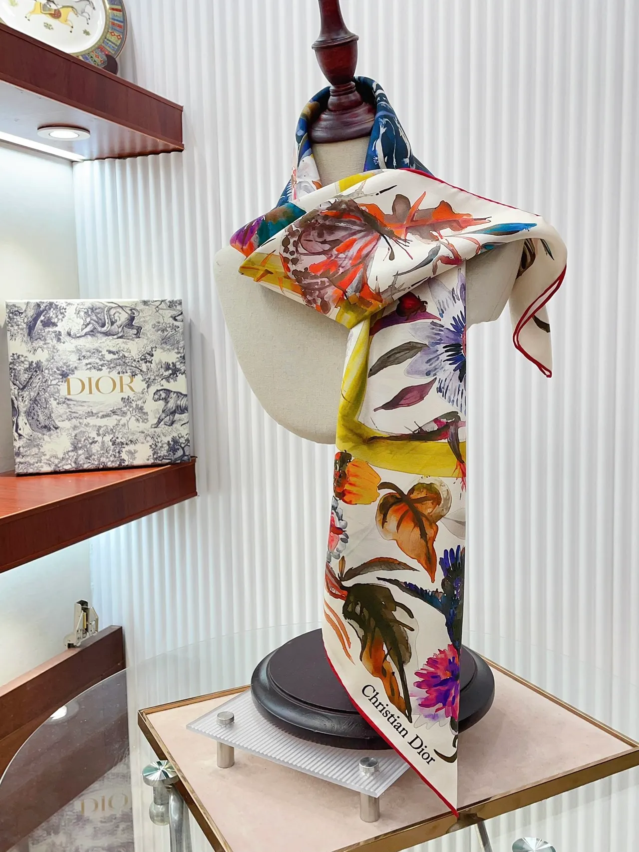 Dior Floral Watercolor Print Silk Scarf
