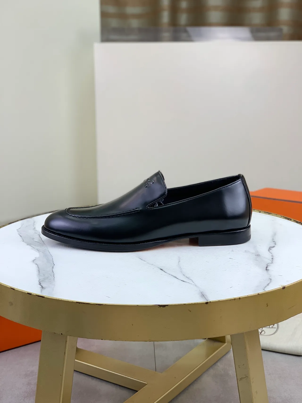 Hermès Oran Black Polished Leather Loafers