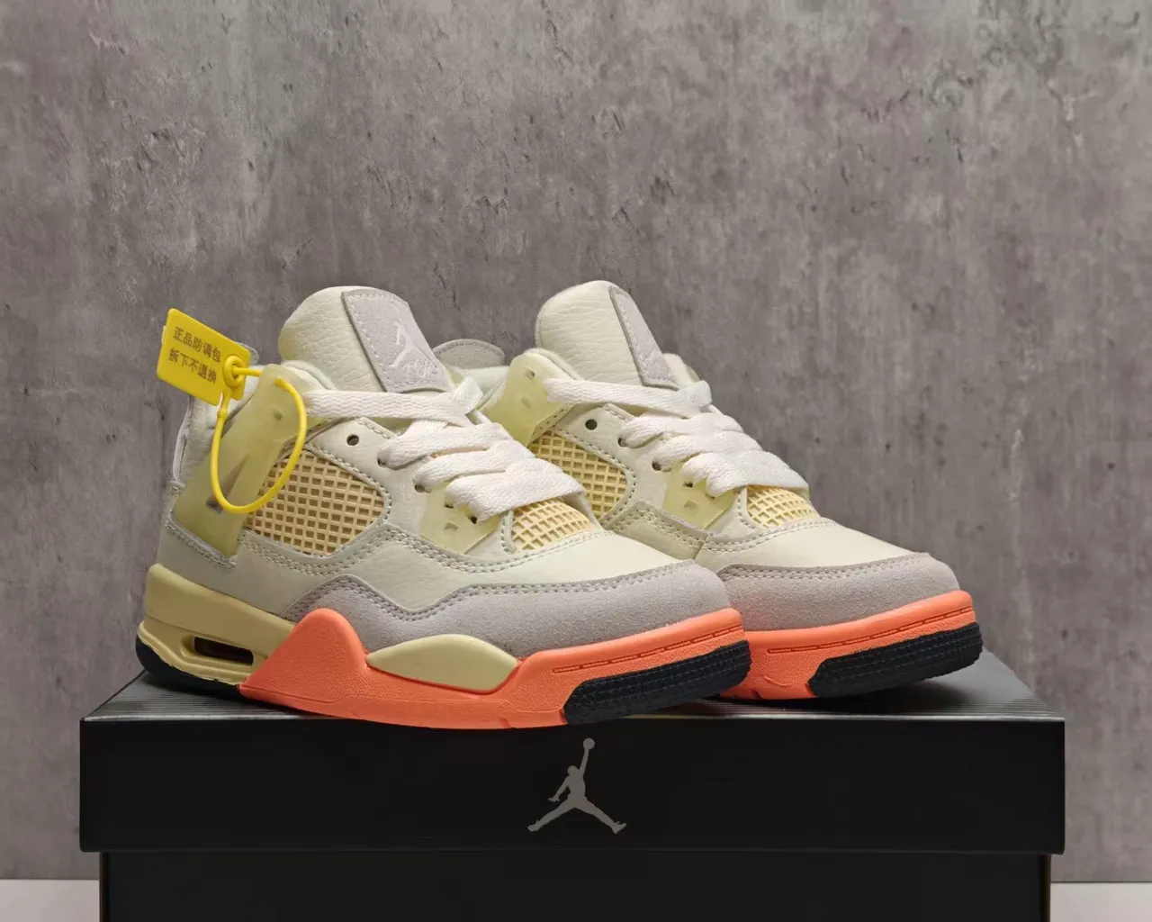 Air Jordan 4 Beige Orange Black Basketball Shoes