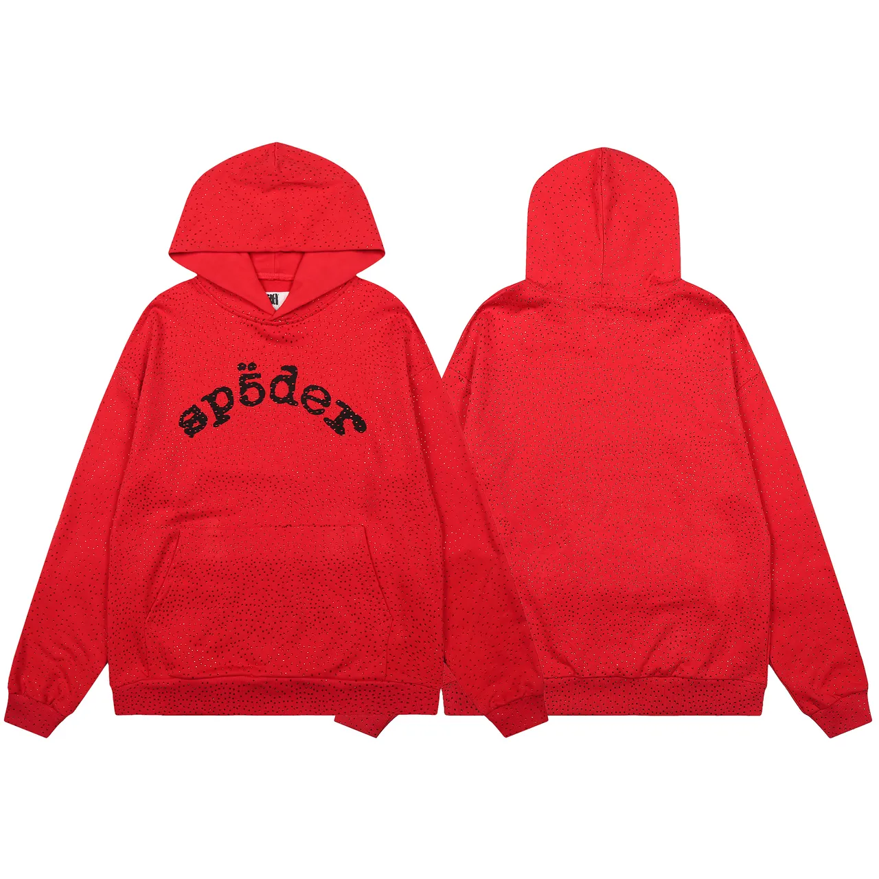 Sp5der Red Perforated Fabric Texture Arched Embroidered Logo Tracksuit