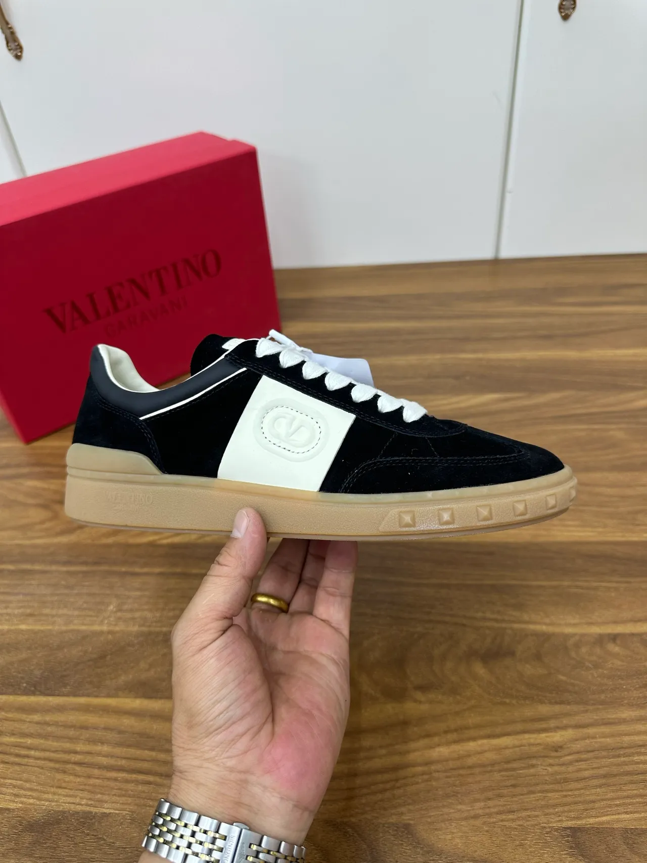 Valentino VLOGO Black and White Suede Lifestyle Sneakers