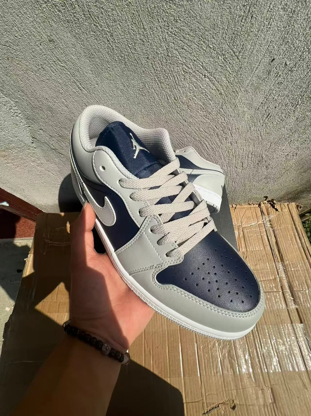 Nike Air Jordan 1 Low Gray Navy White Lifestyle Sneakers