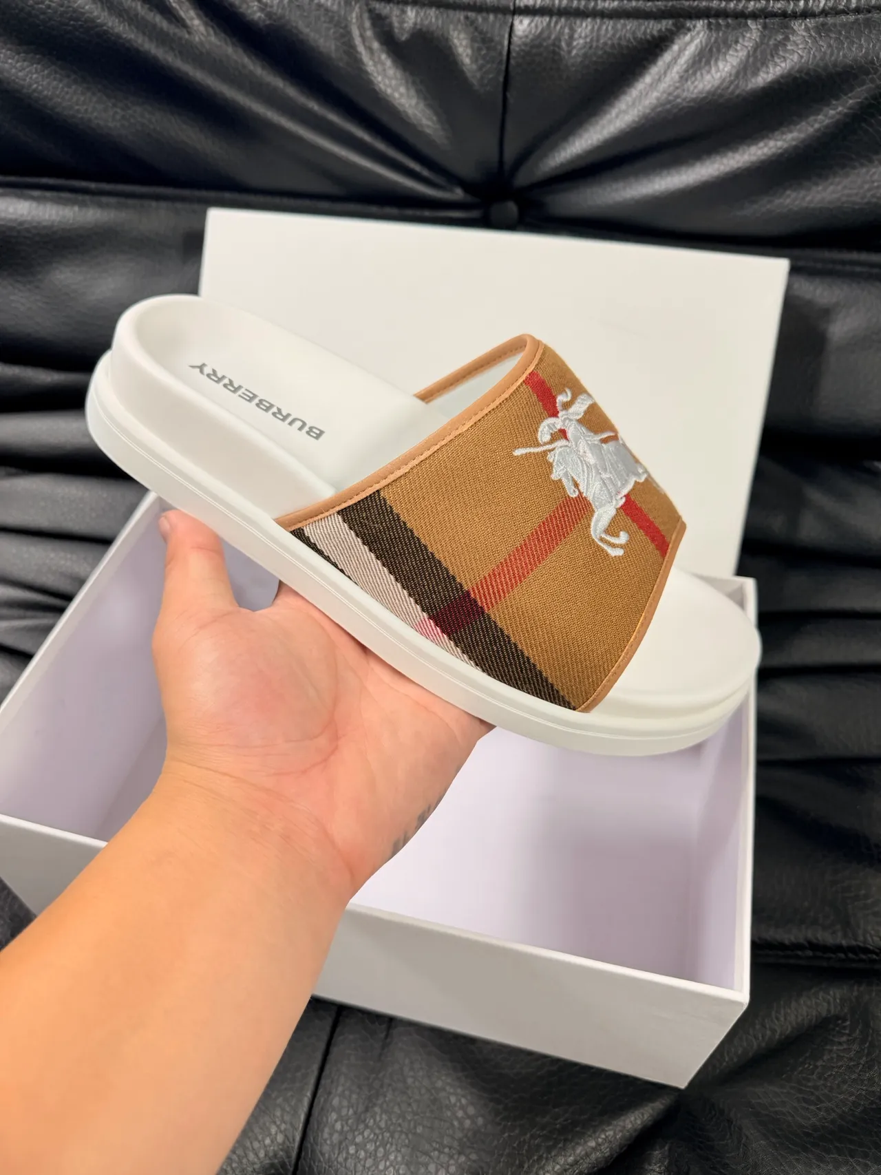 Burberry Knight Check Strap Slide Slippers