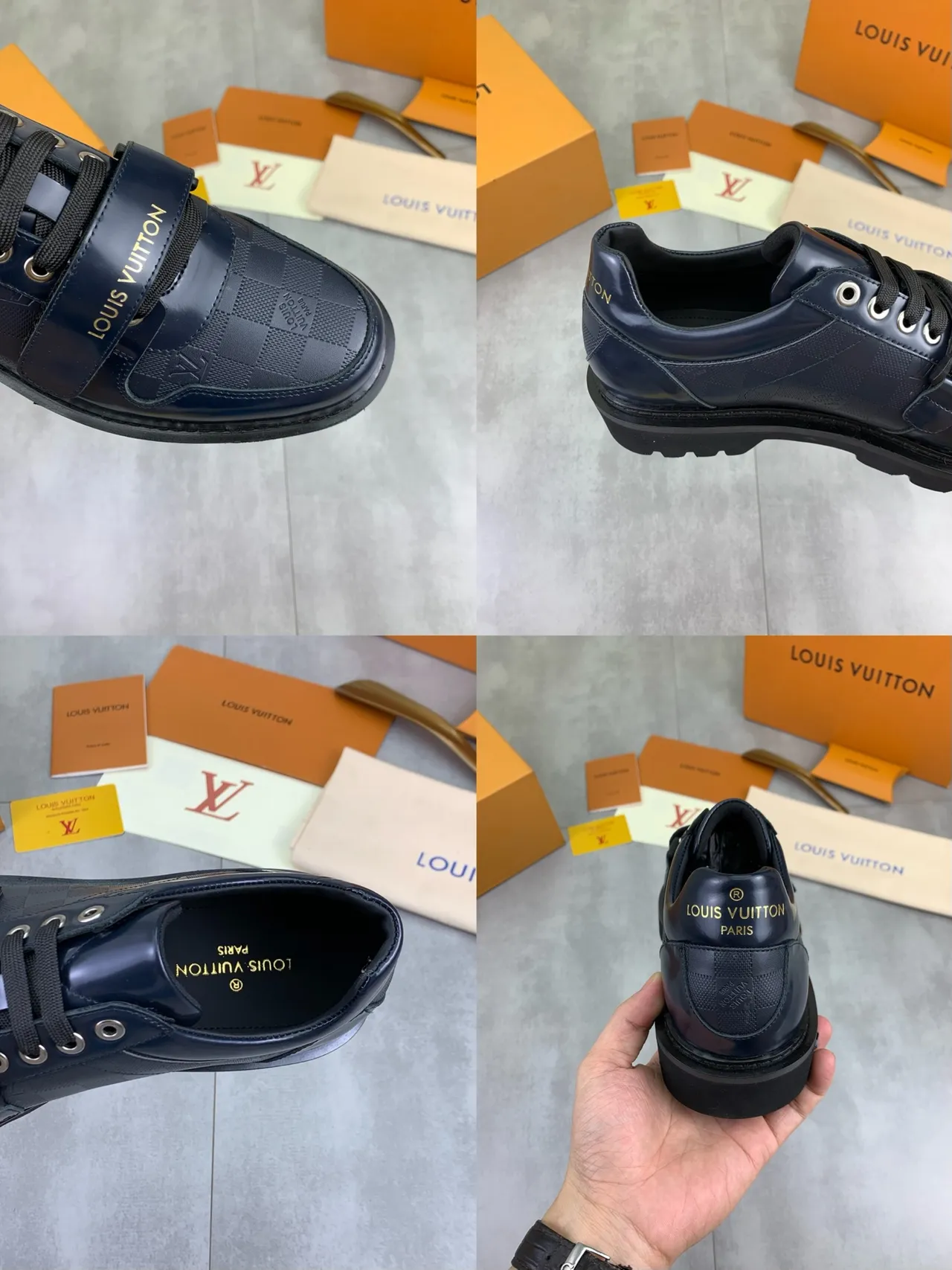 Louis Vuitton Navy Black Monogram Canvas Panel Chunky Lug Sole Casual Shoes