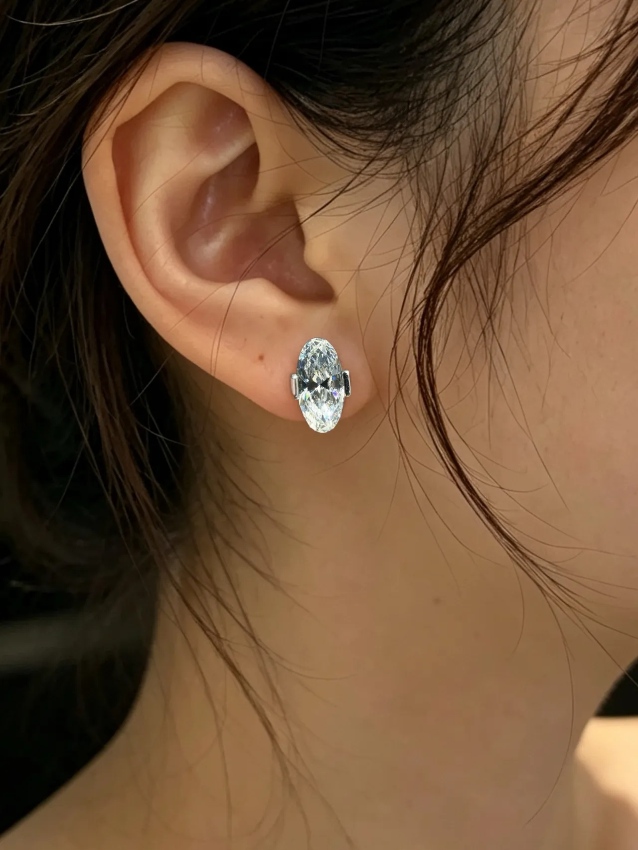 Oval Faceted Crystal Stud Earrings