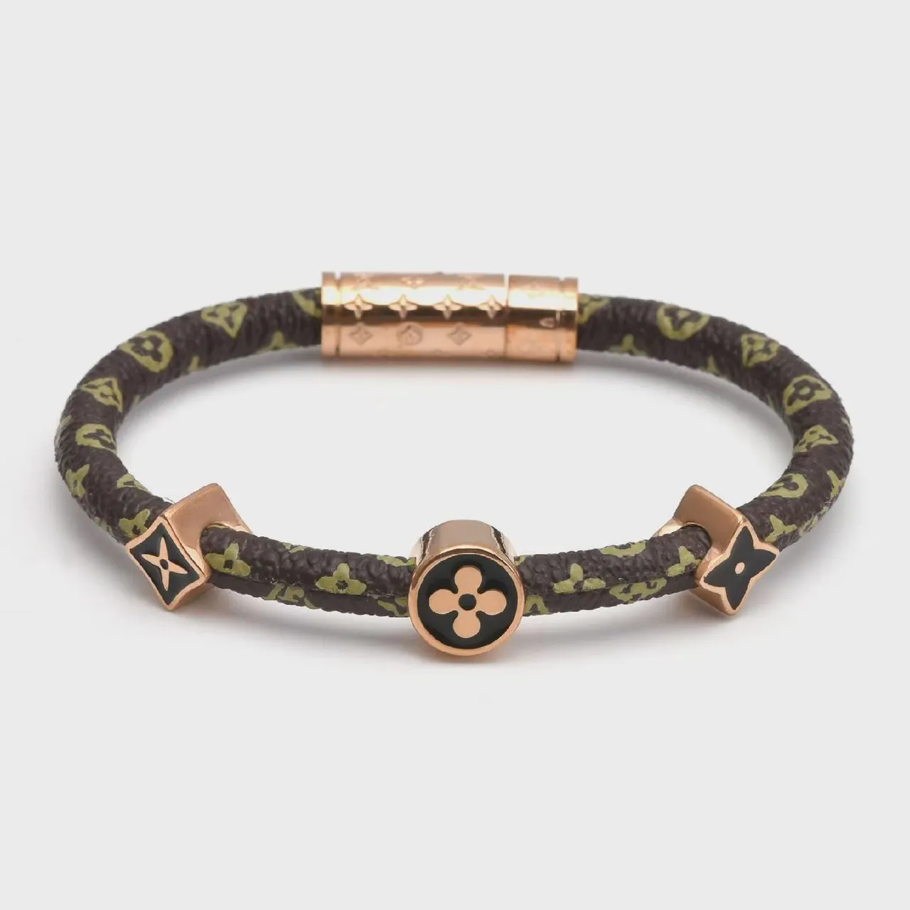 Louis Vuitton Brown Gold Braided Monogrammed Cord Rotating Enamel Charms Bracelet
