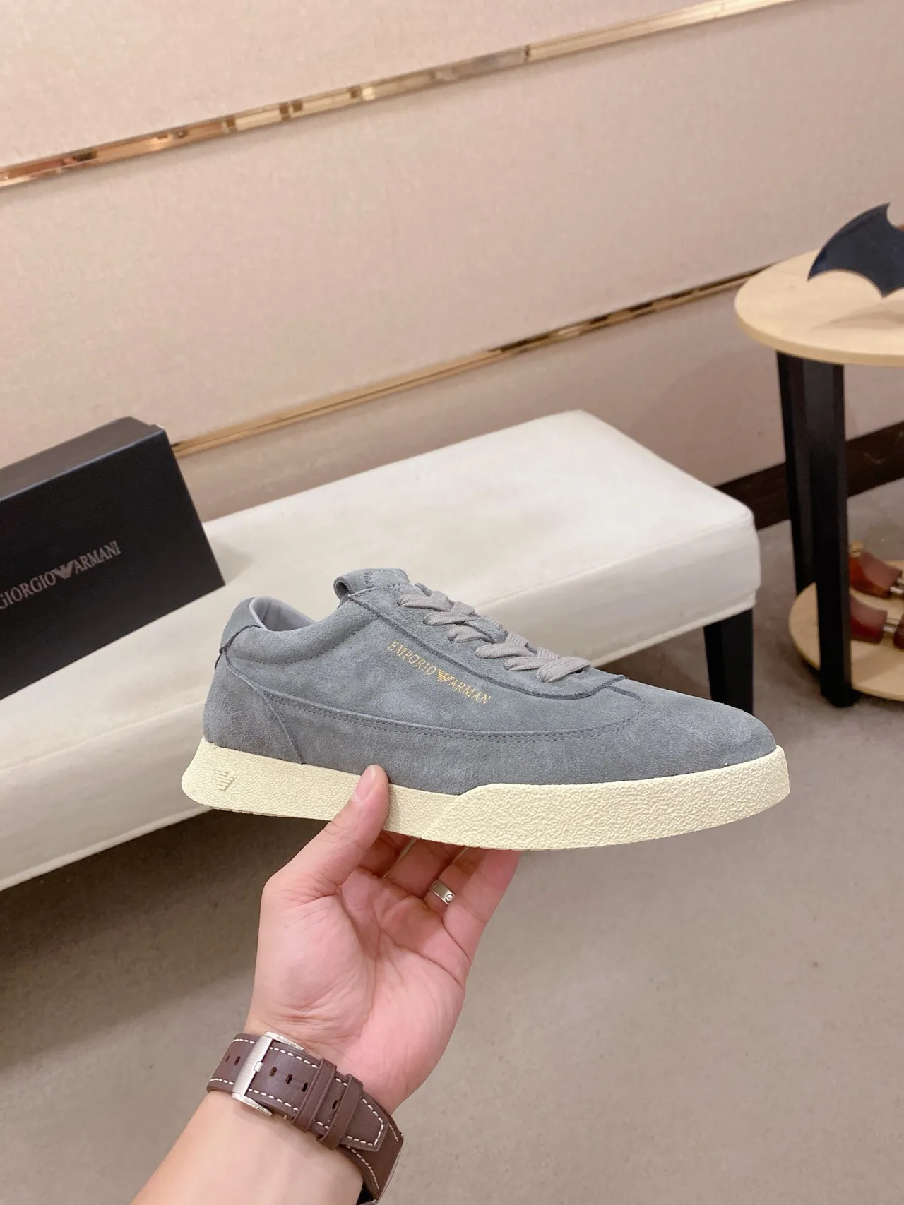 Emporio Armani Gray Suede Low-Top Lifestyle Sneaker