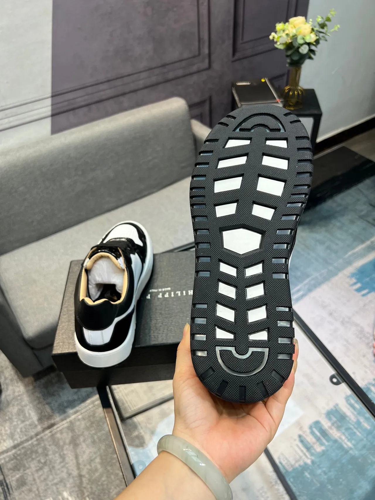 Philipp Plein Black White Panelled Upper Patent Leather Accents Lifestyle Sneakers