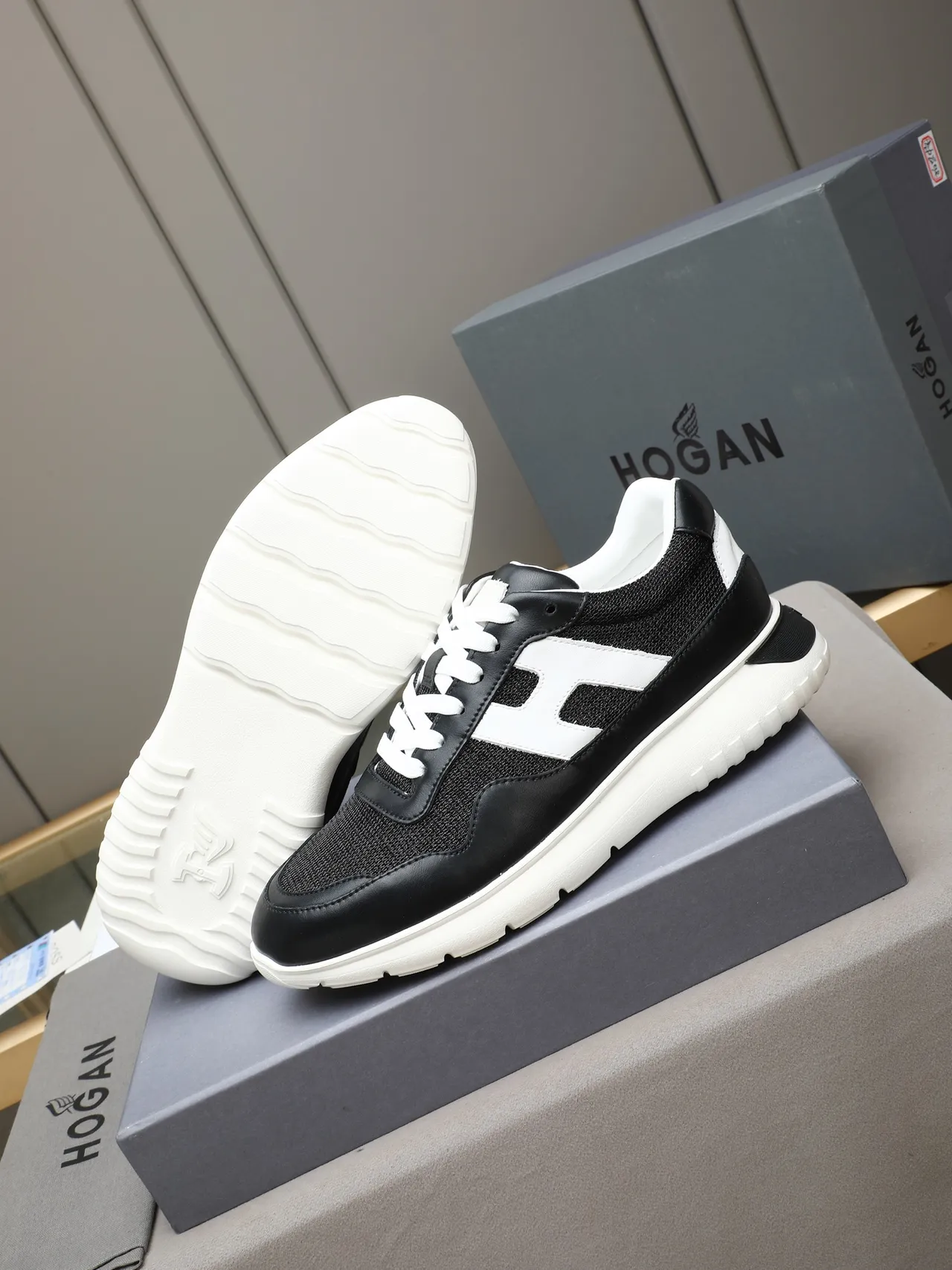 Hogan H-Series Black and White Logo-Accented Lifestyle Sneakers