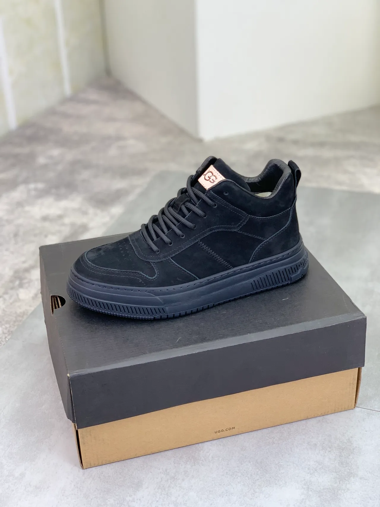 UGG Tasman Black Beige Suede Upper Platform Sole Lifestyle Sneakers