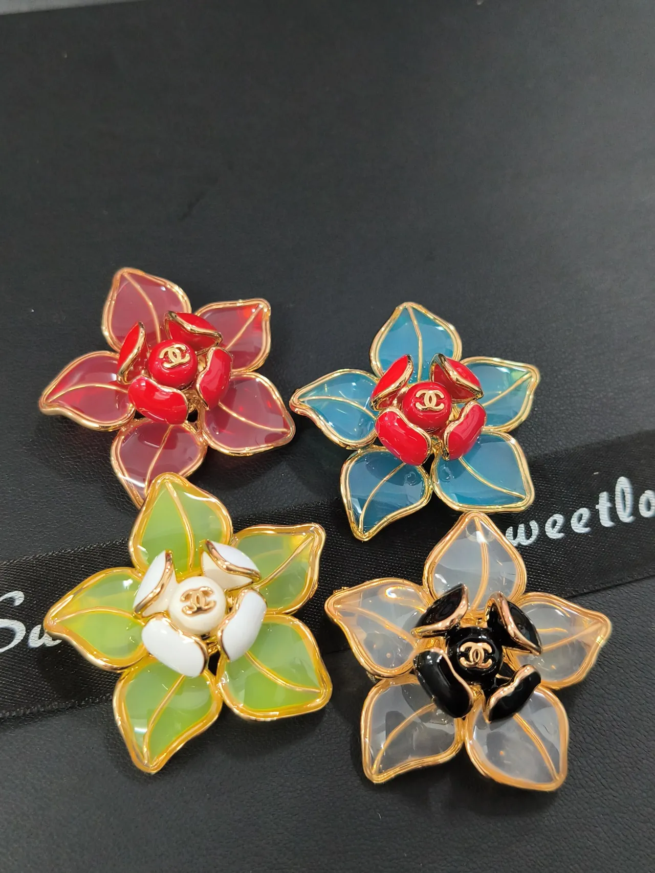 Chanel Multicolor Gold Floral Enamel Metal Brooch