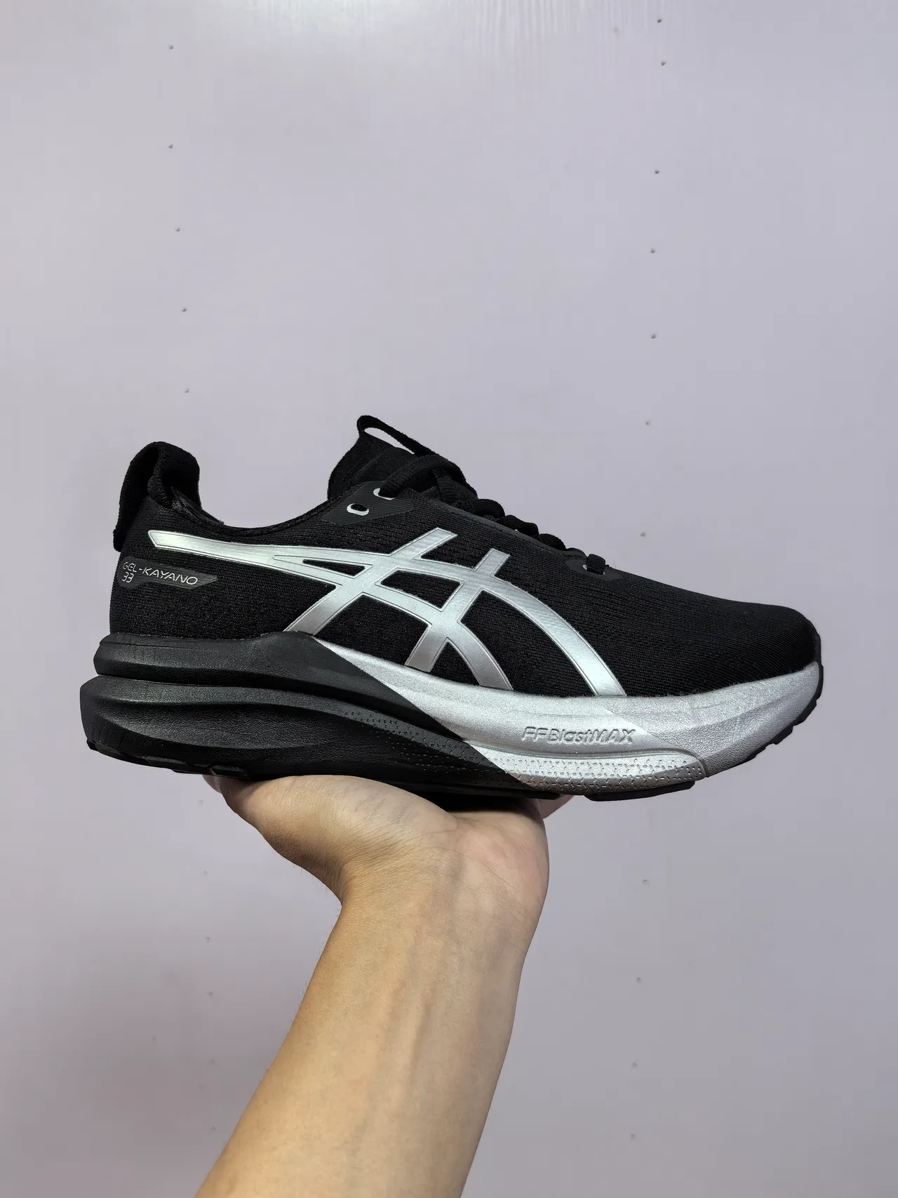 ASICS Black Silver Knit Upper Metallic Tiger Stripe Running Shoes