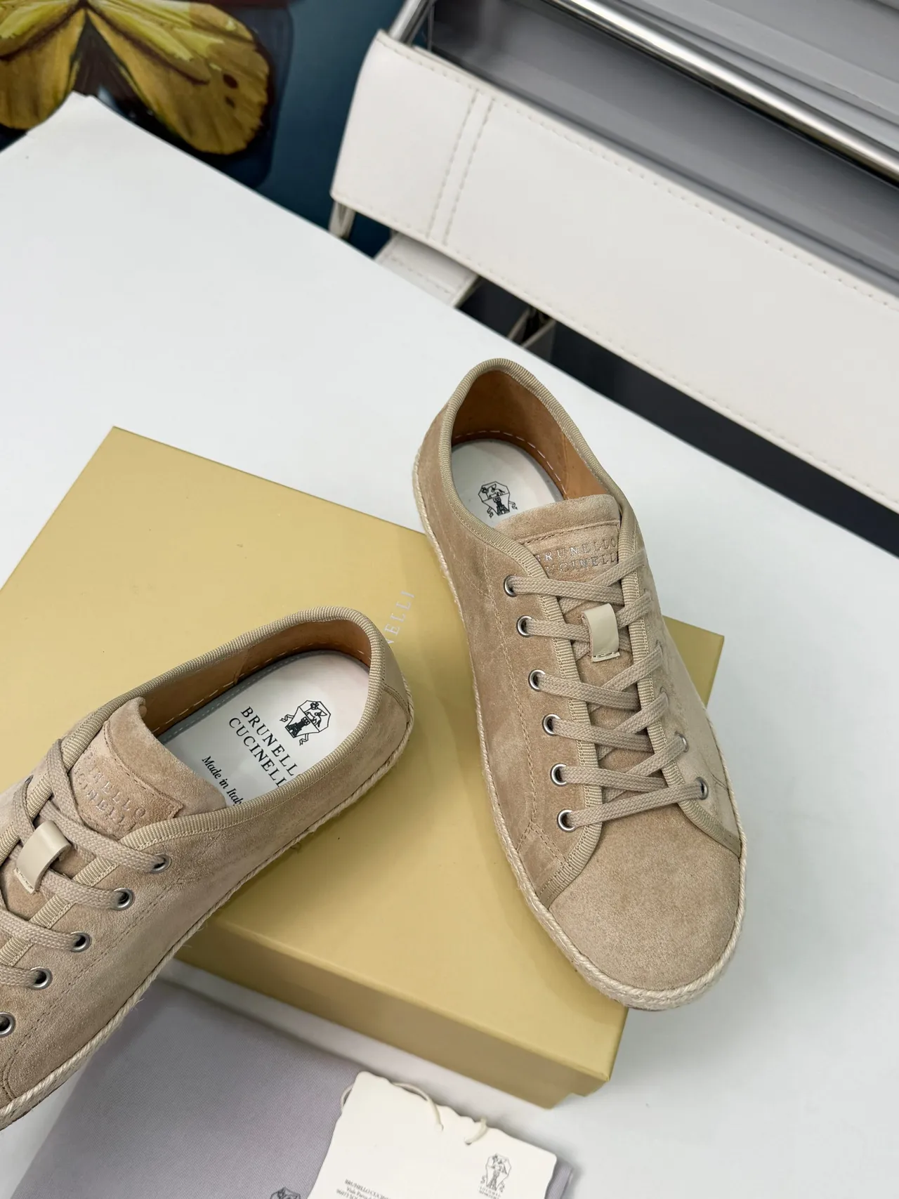 Brunello Cucinelli Beige Suede Lace-Up Boat Shoes