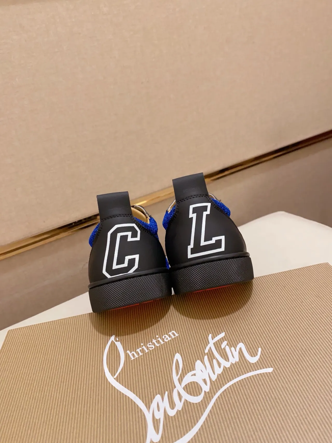 Christian Louboutin Spike Blue Glitter and Black Patent Lifestyle Sneakers