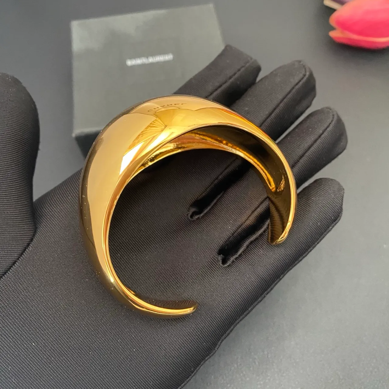 Saint Laurent Wide High-Polish Gold Cuff Bracelet