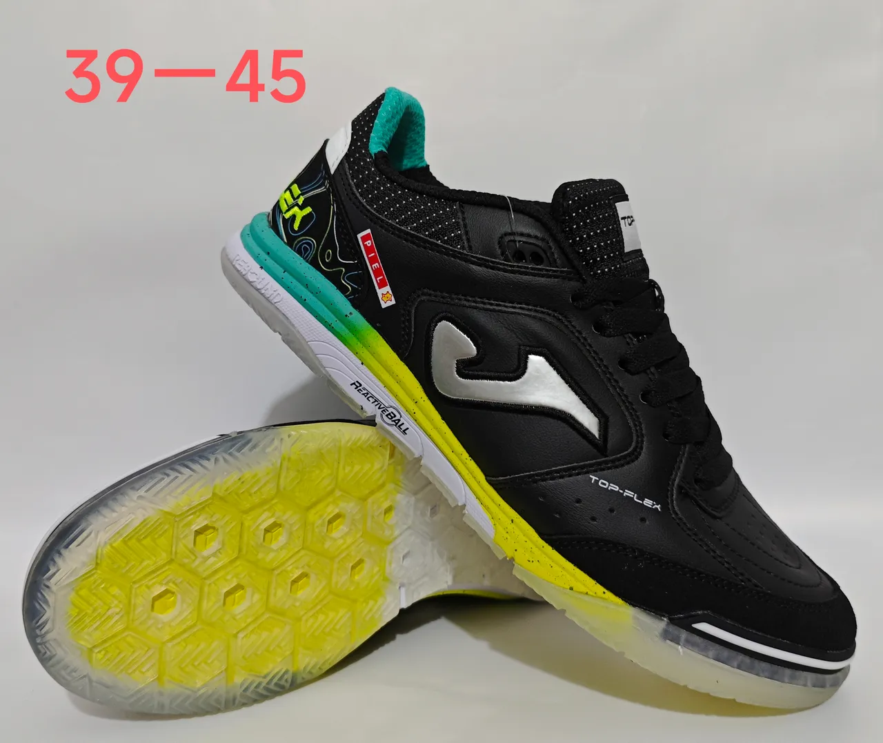 Joma Top-Flex Black Yellow Lace-Up Synthetic Leather Upper Indoor Soccer Shoes