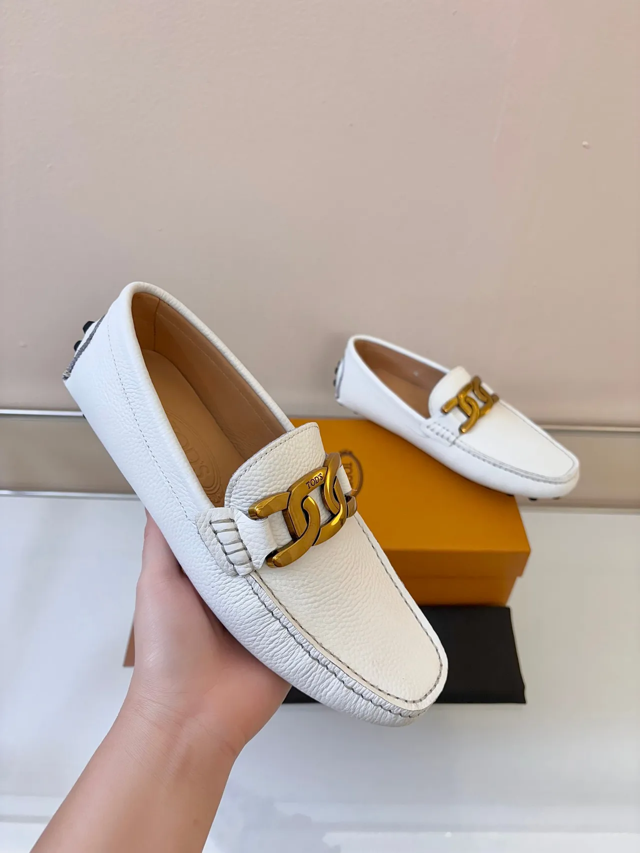 Tod's Double T Loafer White Pebbled Leather Loafers