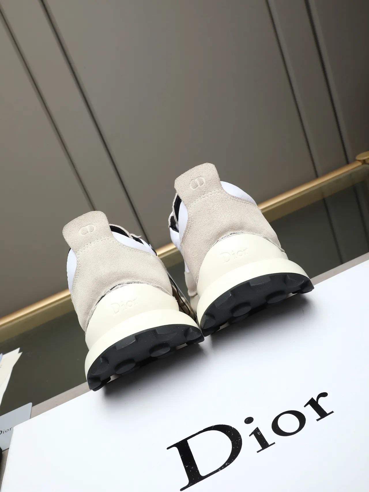 Dior Beige White Suede And Nylon Panelled Chunky Platform Sole Lifestyle Sneakers