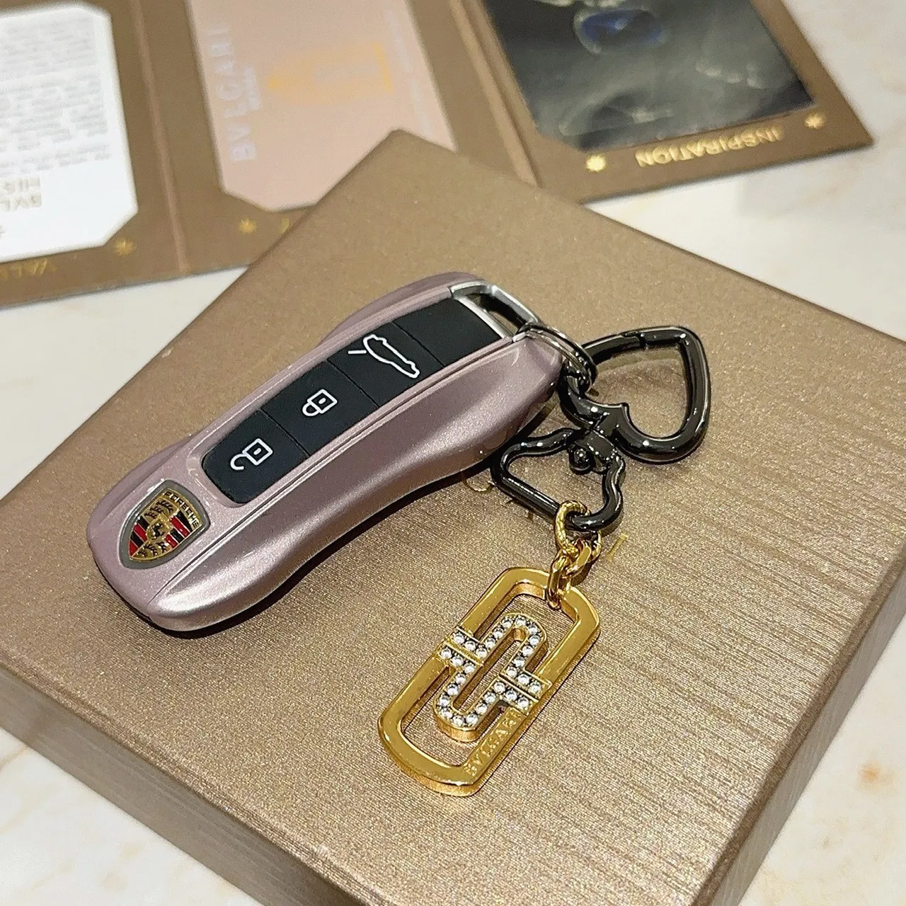 Porsche Pink Gold Metallic Finish Black Rubberized Button Panel Phone Case