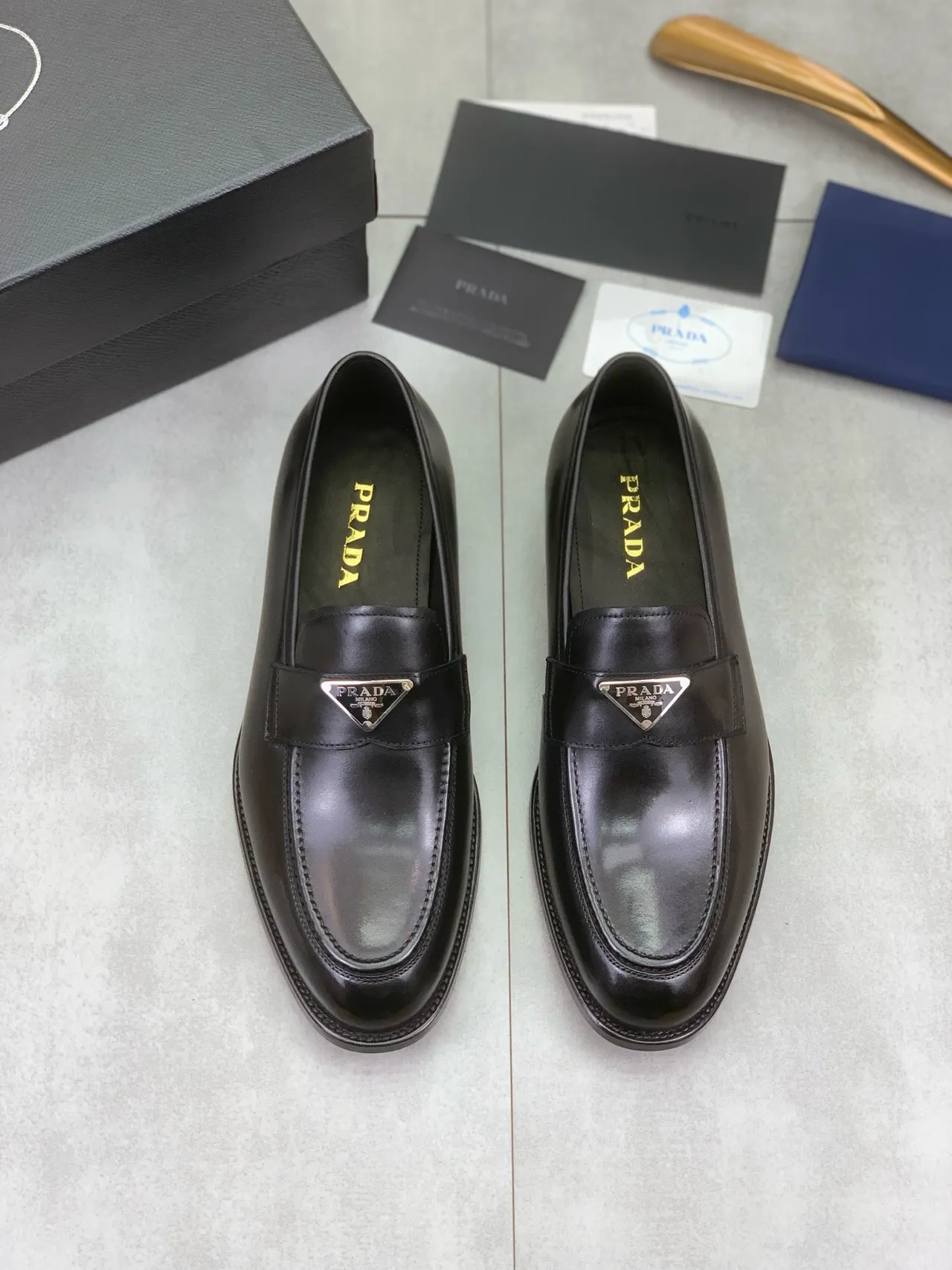 Prada Black Smooth Leather Triangle Logo Plaque Loafer