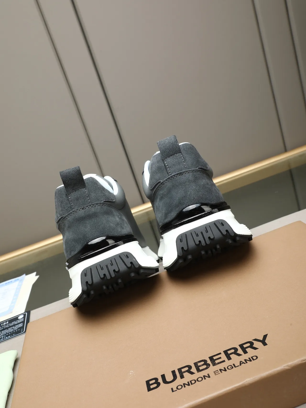 Burberry Knight Gray Suede and Leather Chunky Sneakers