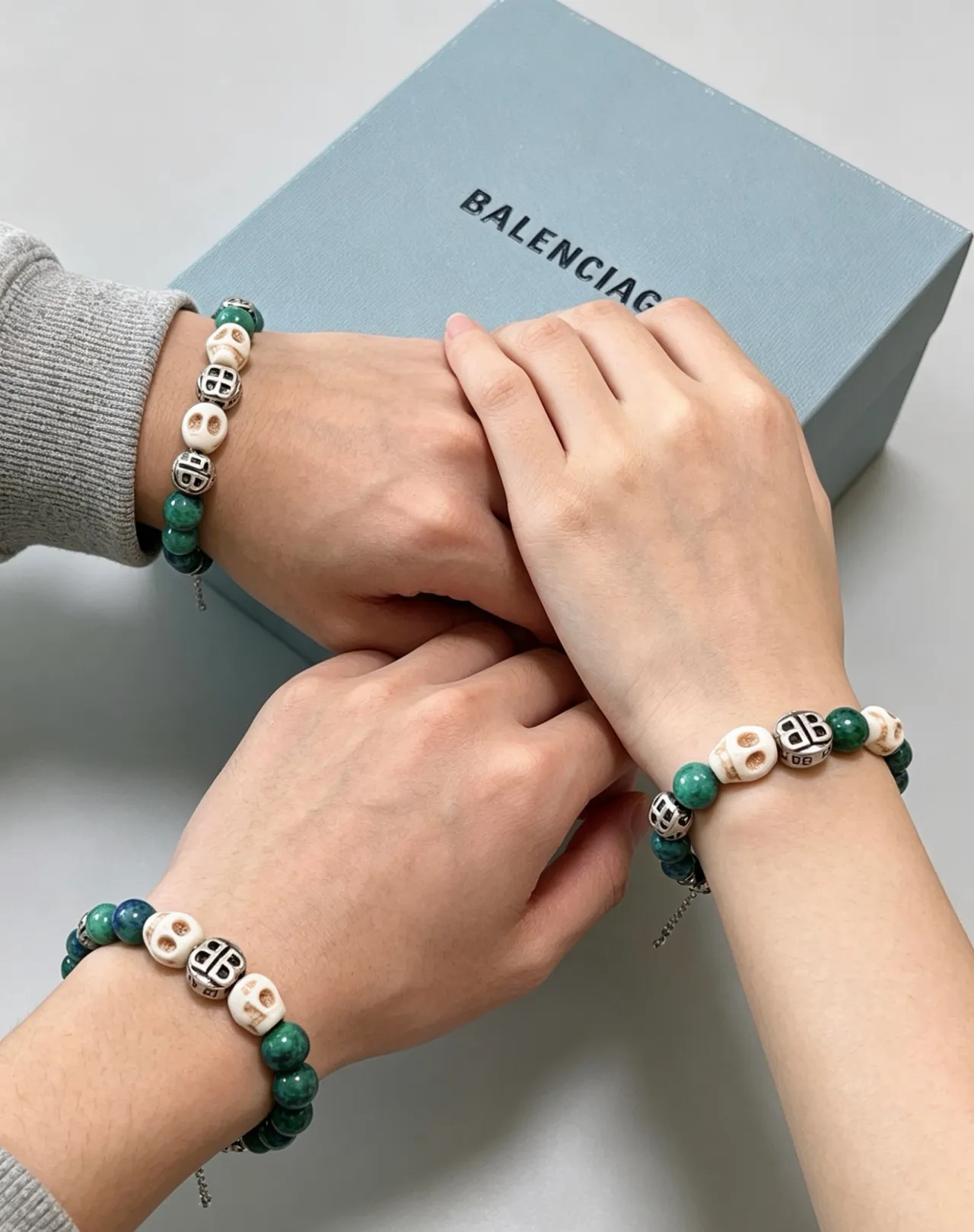 Balenciaga Skull and BB Logo Beaded Bracelet
