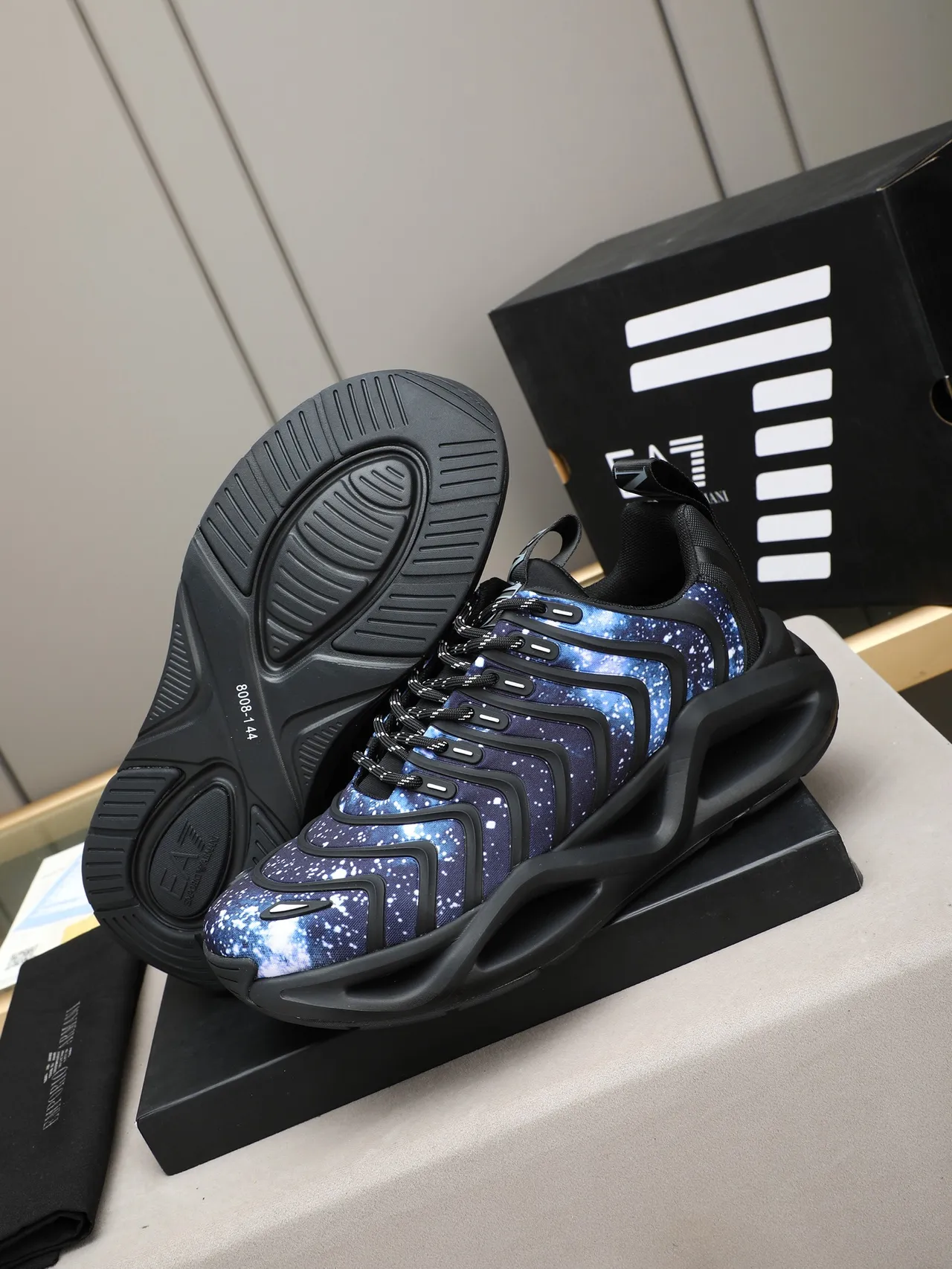 Adidas Blue Black Galaxy-Print Textile Upper Layered Strap Cage Chunky Sneakers