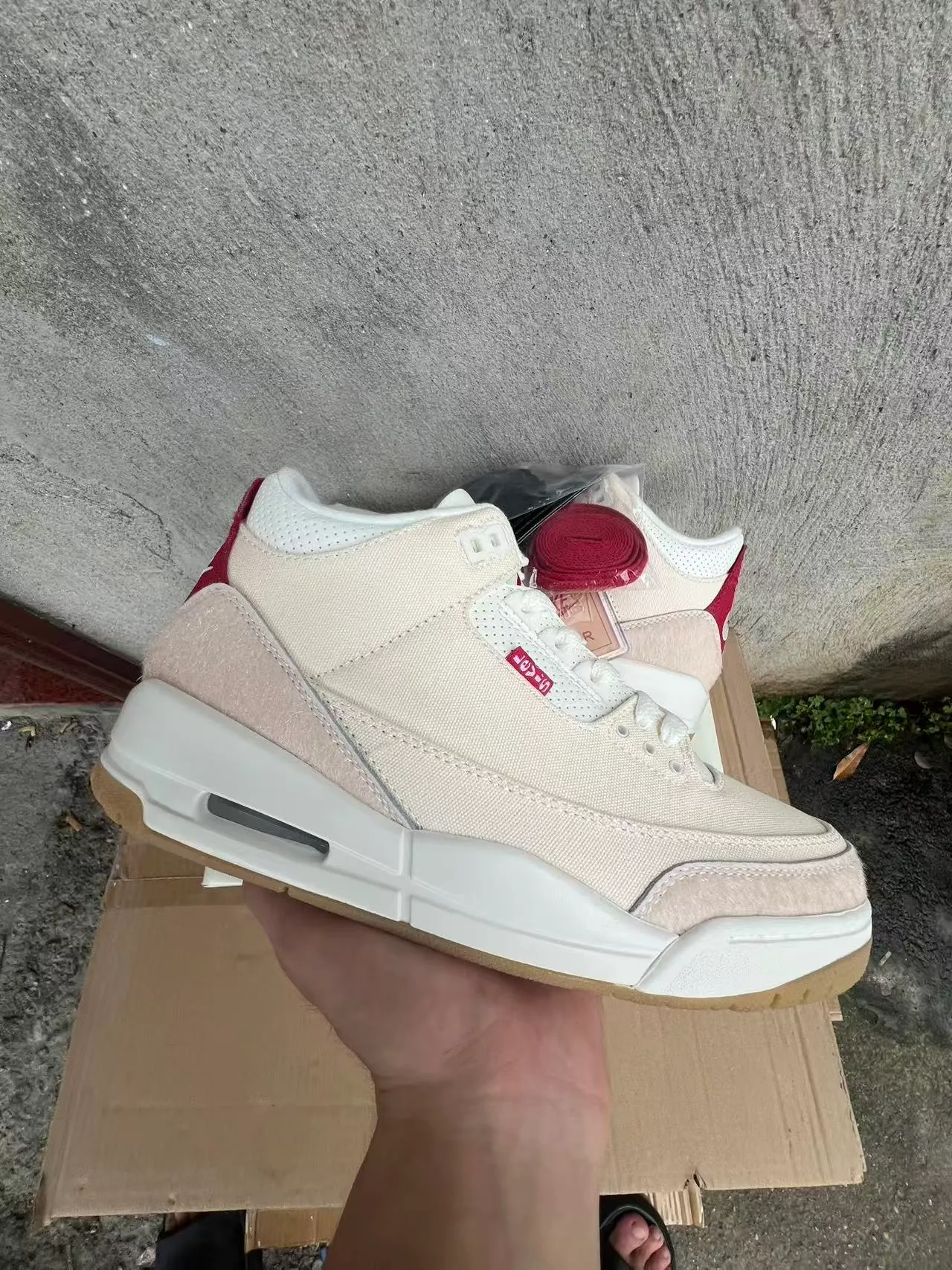 Levi's Beige Red High-Top Textile-Suede Hybrid Upper Sneakers