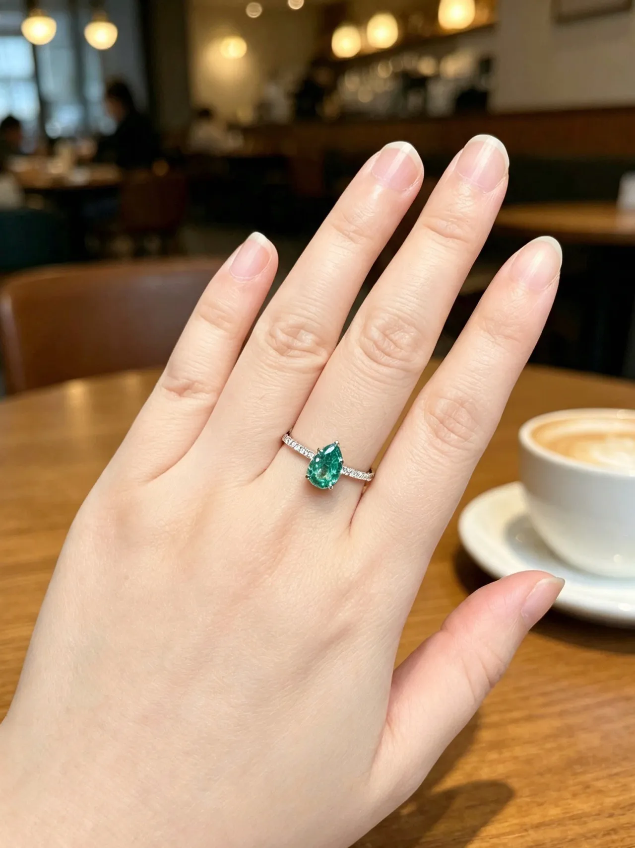 Pear-Shaped Green Gemstone Pavé Diamond Ring
